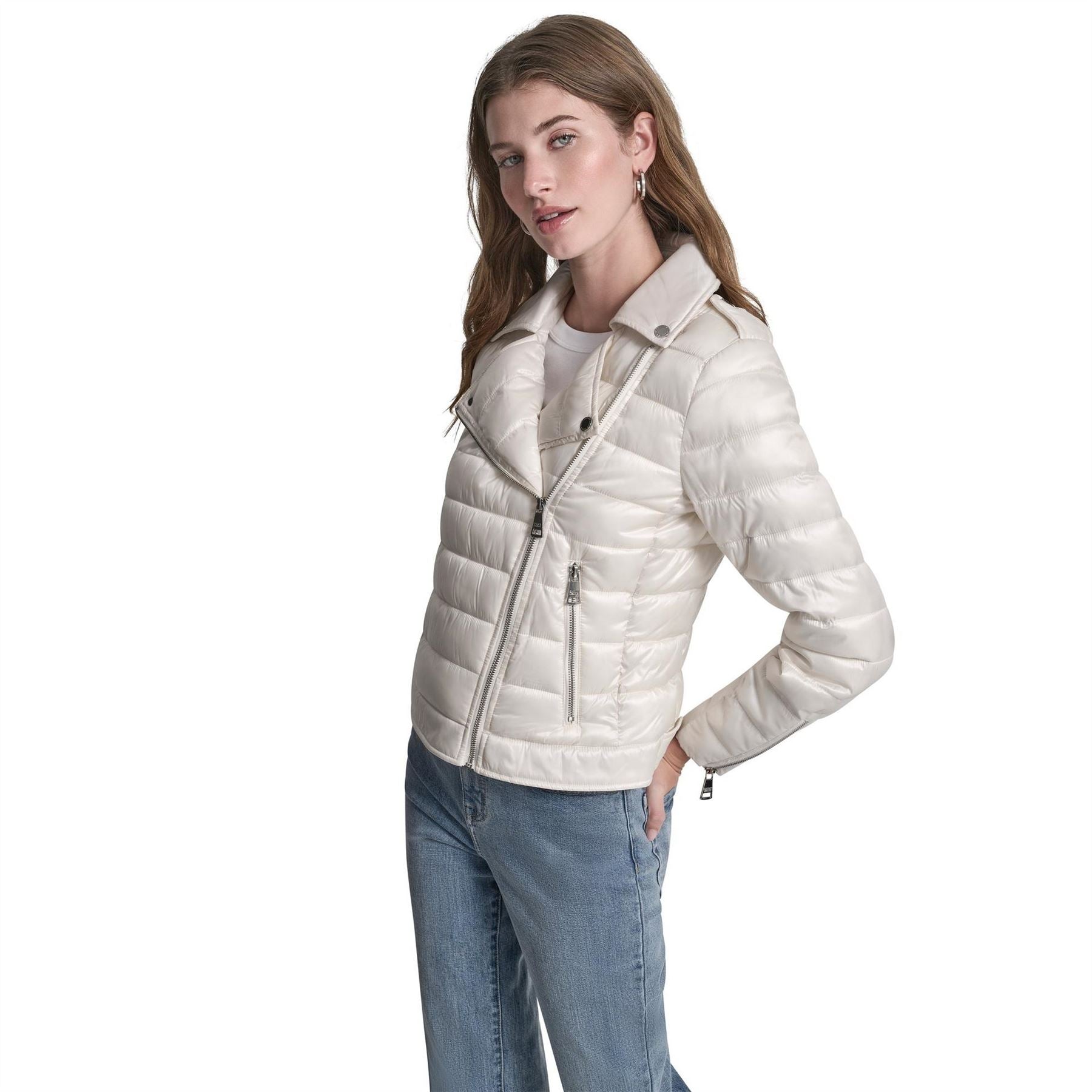DKNY Jeans Moto Style Light Weight Puffer Jacket