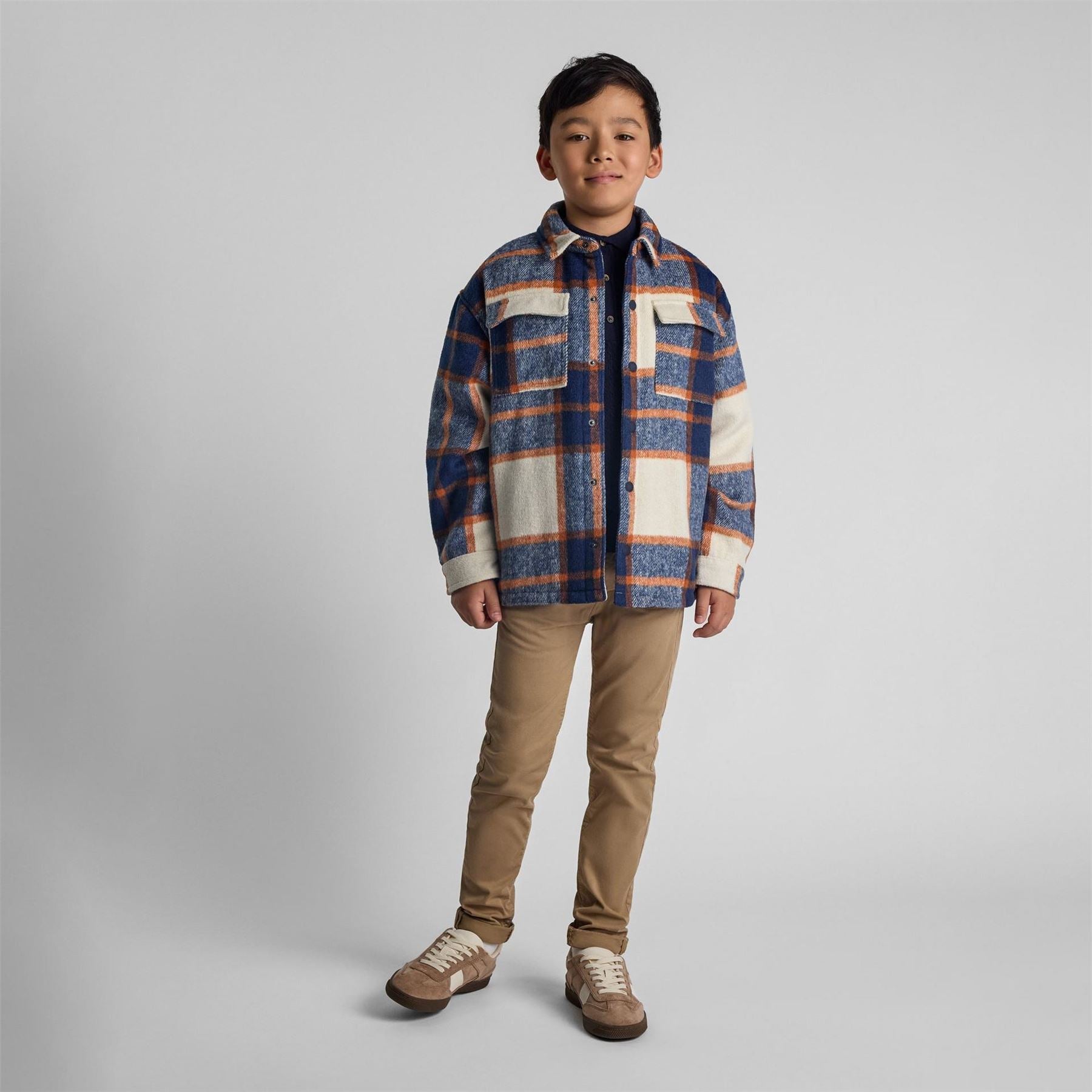 Minoti Boys Padded Shirt Jacket Wool Blend Blue Check