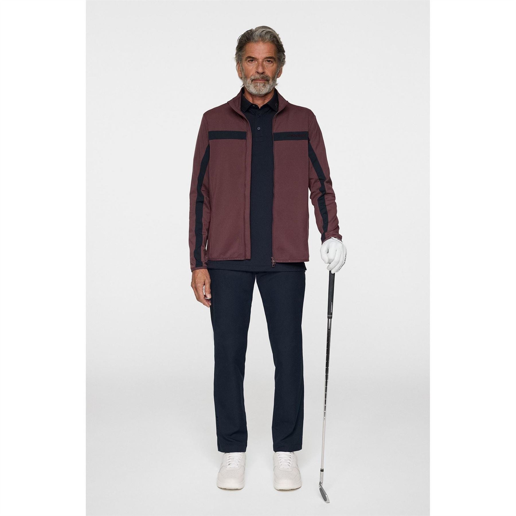J Lindeberg Golf Jarvis Stripe Patterned Full Zipper Zipped Pocket Fitted Cuff Jacket