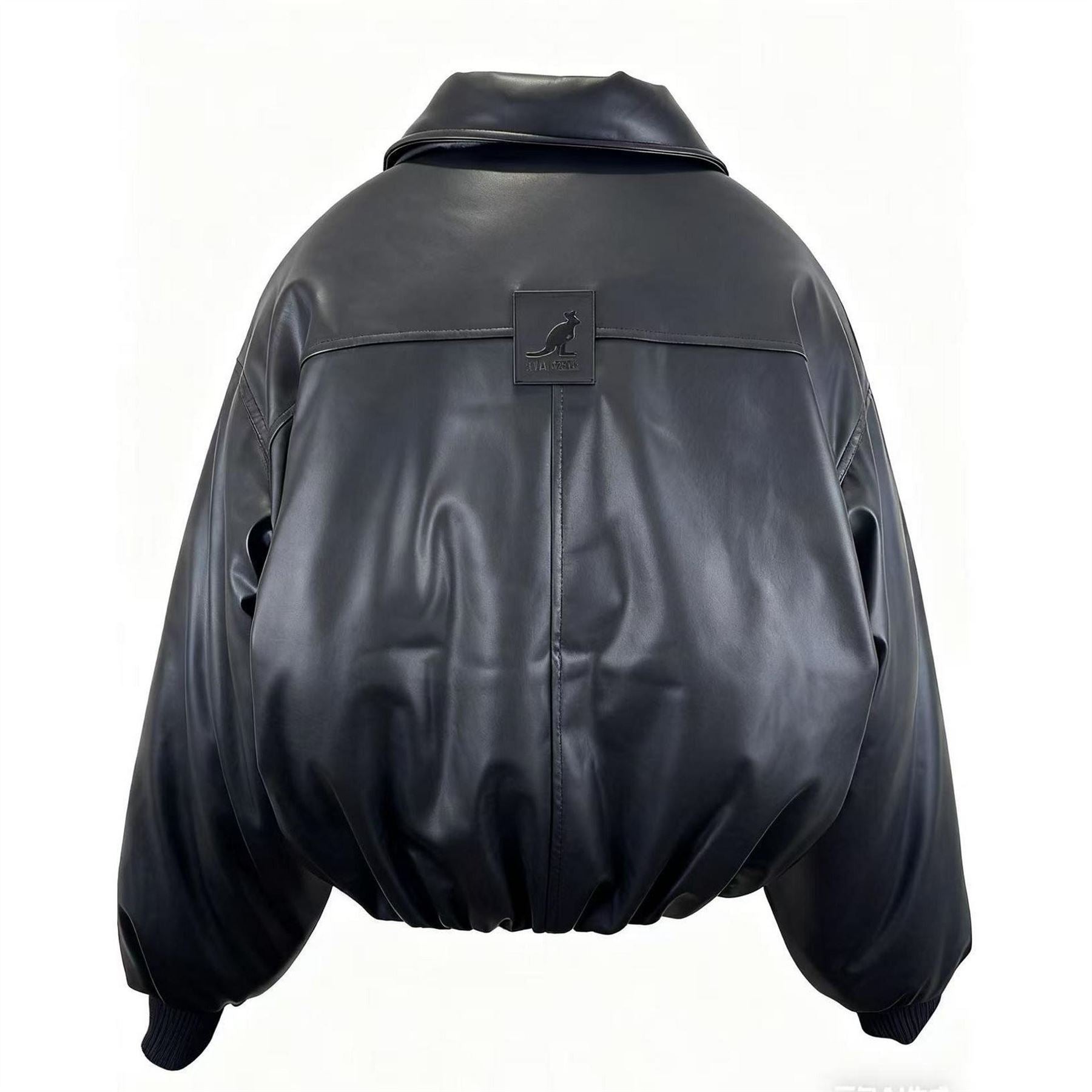 Kangol Faux Leather Long Sleeve Full Zip Bomber Jacket