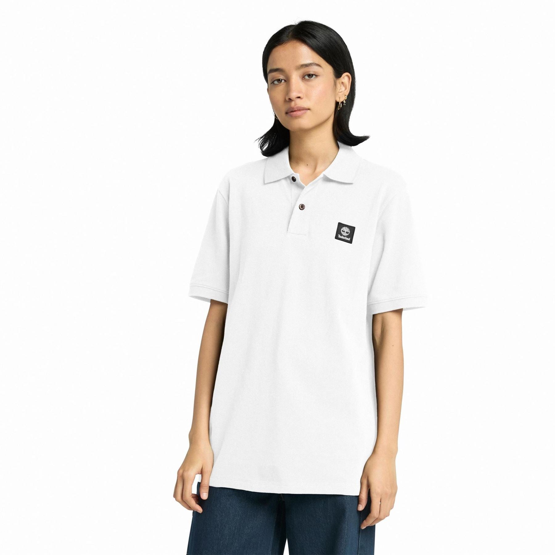 Timberland Woven Badge White Short Sleeve Polo Shirt