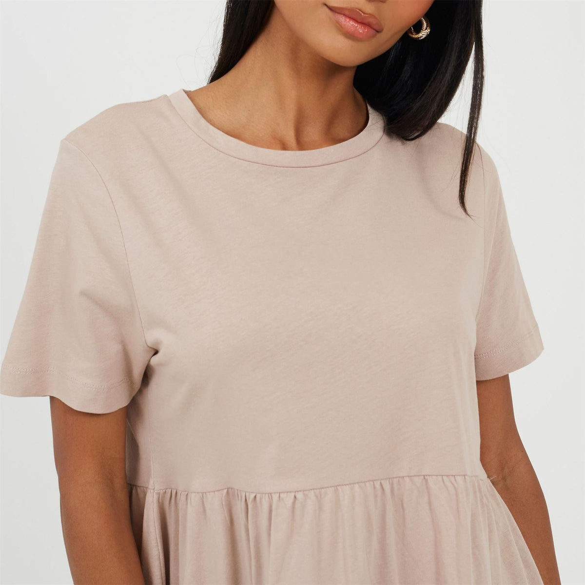 Brave Soul Crew Neck Short Sleeve Mini Babydoll Dress