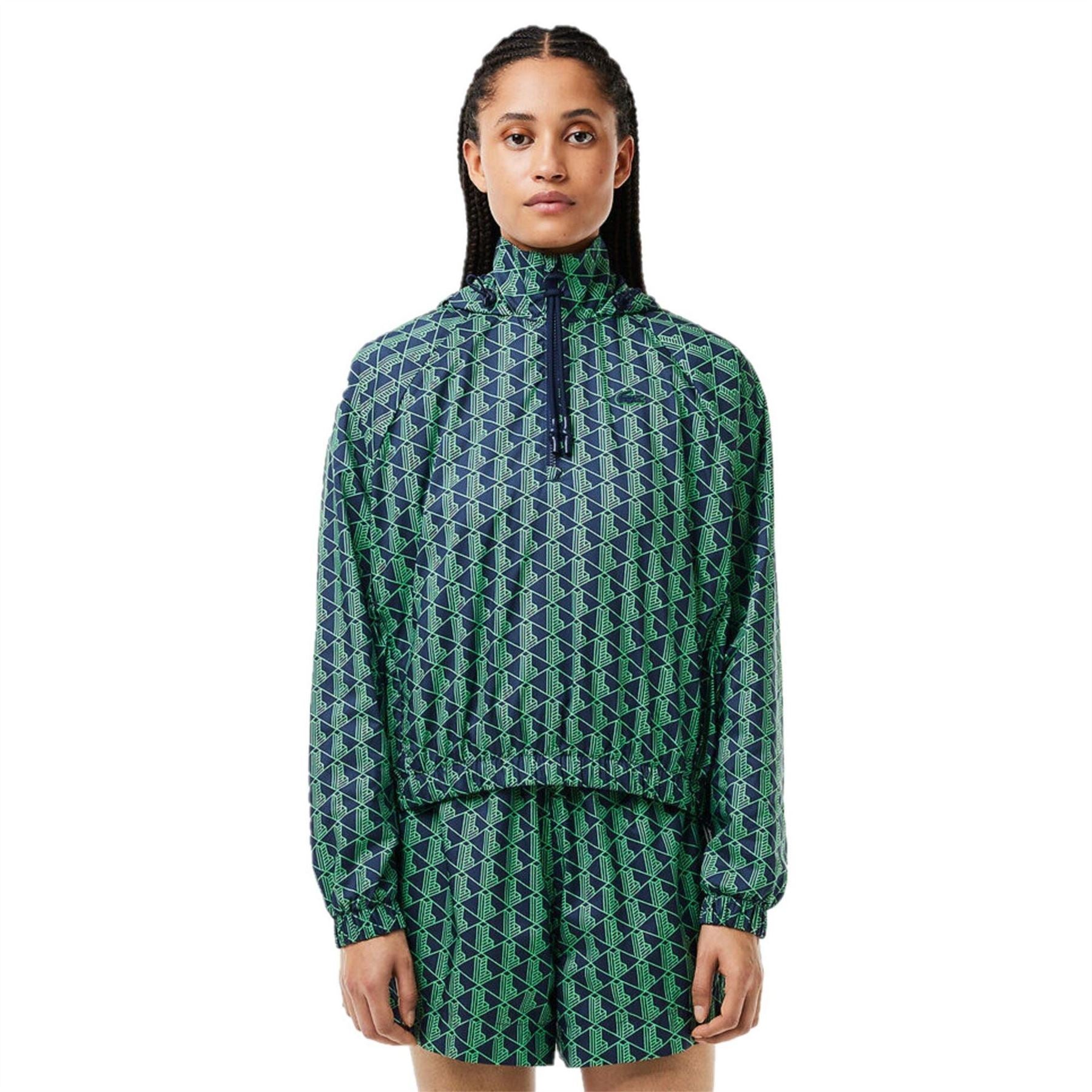 Lacoste Hooded Geometric Patterned Rain Jacket