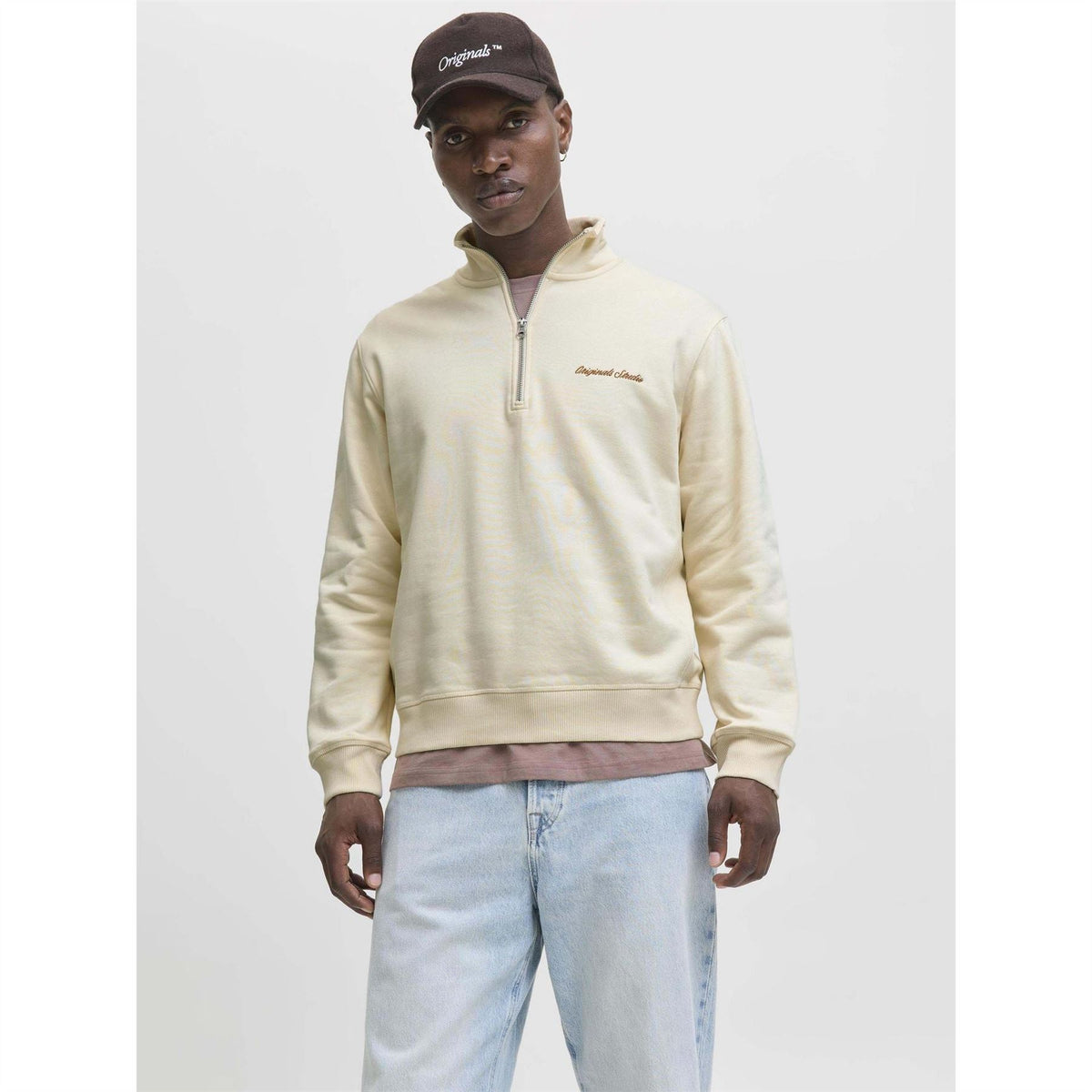 Jack and Jones Jornorrebro Embroidered Cotton Quarter Zip Sweatshirt