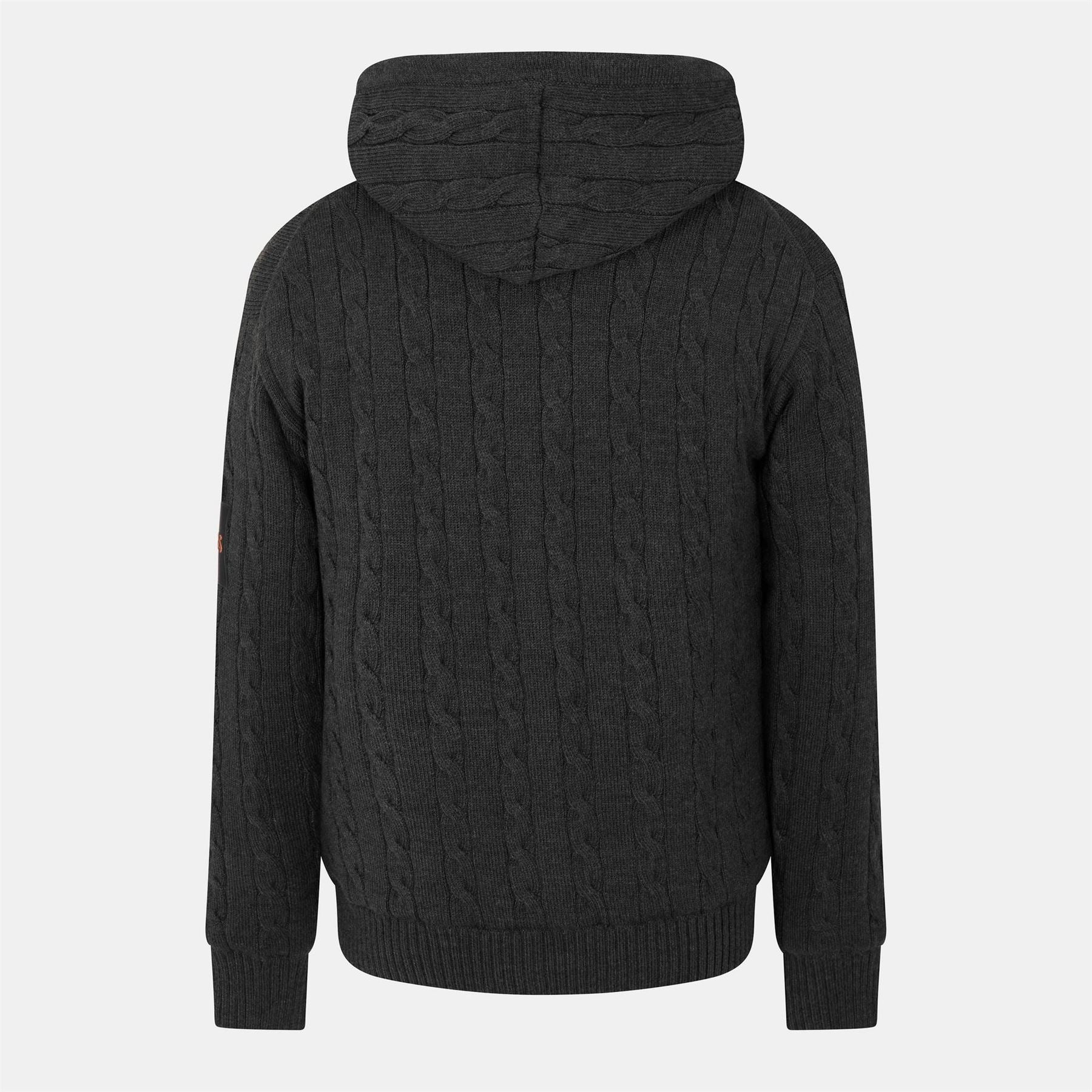 Boss Hooded Drawstring Ribbed Cuff Cable Knit Swacket