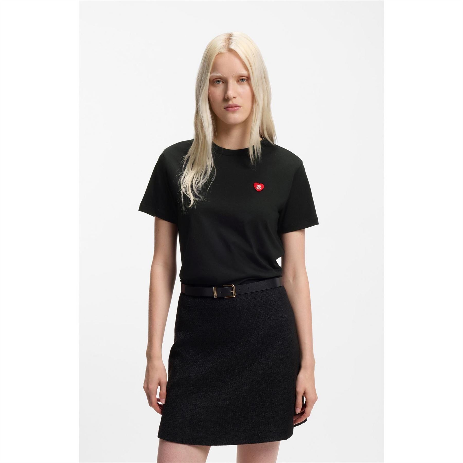 Hugo HUGO Damacia Short Sleeve T Shirt with Heart Logo Detail