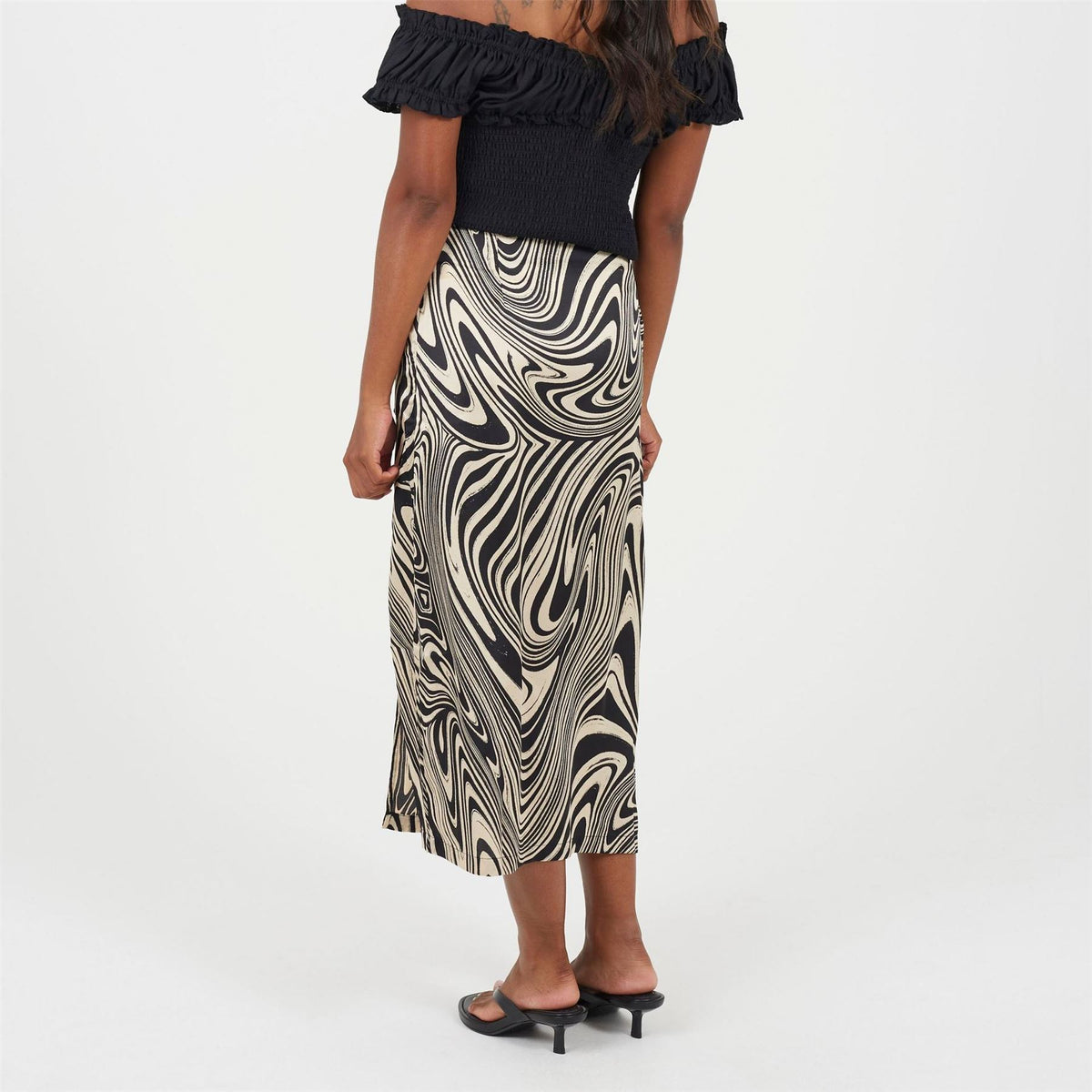 Brave Soul Womens Swirl Print Skirt With Buttons  And  Split