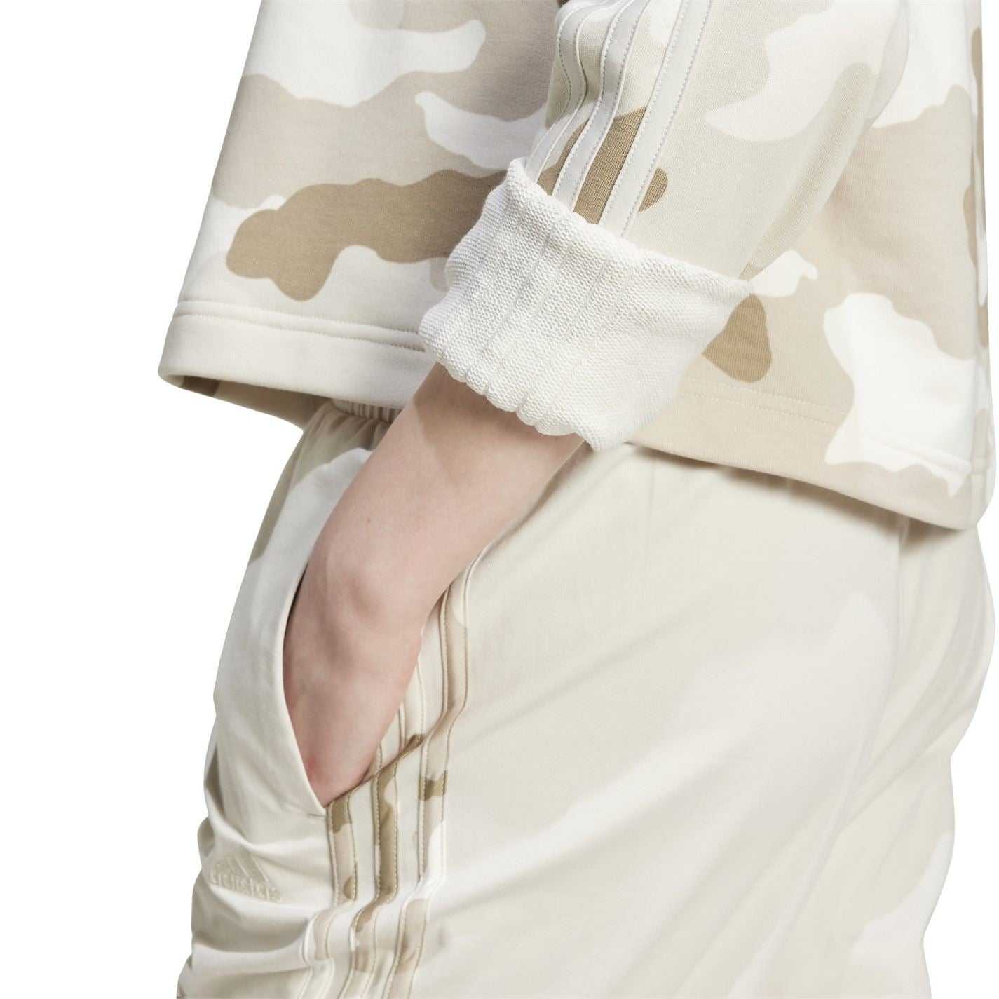 adidas Womens Essentials 3 Stripes Camo Print Cropped Sweatshirt
