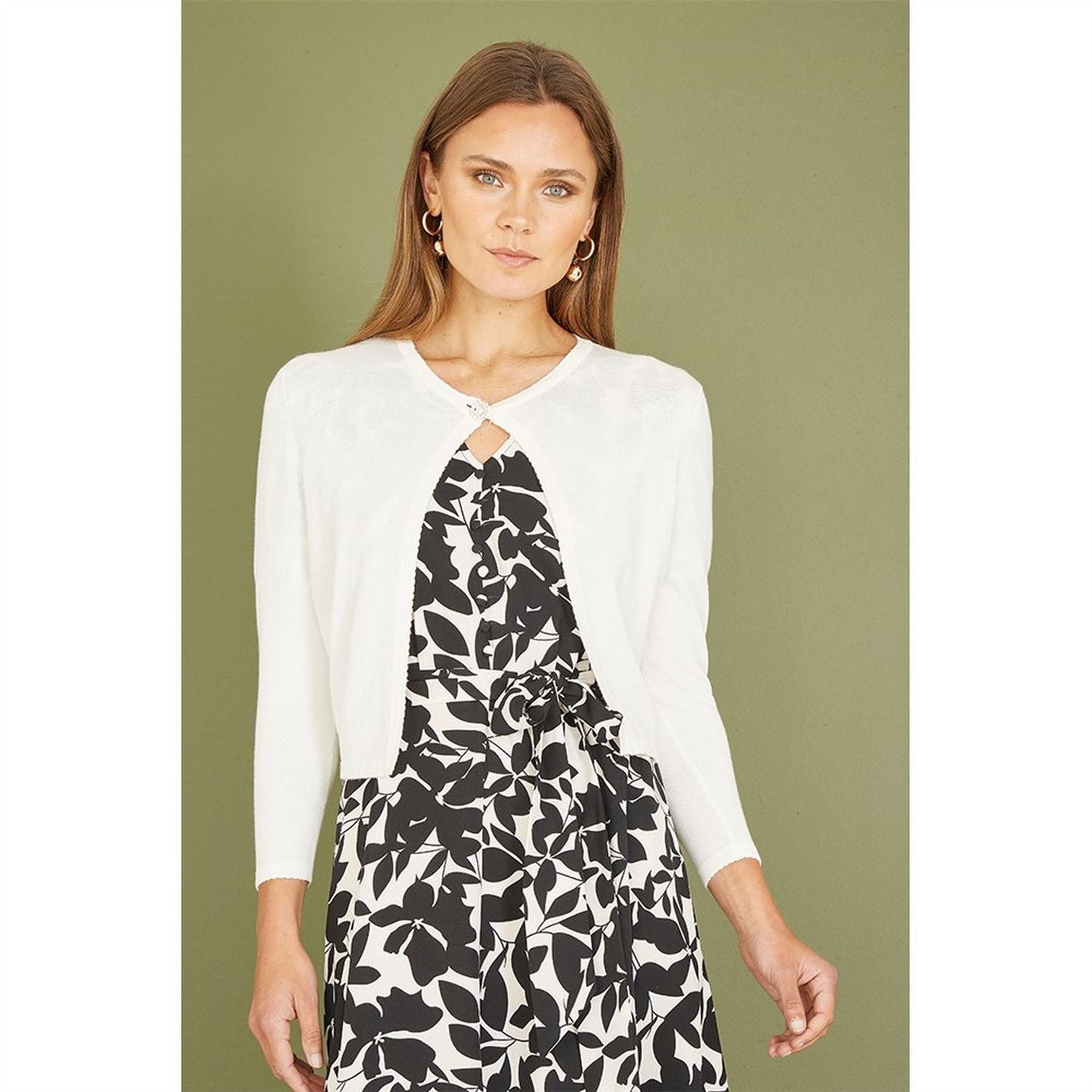 Yumi Diamante Button Cropped Cardigan