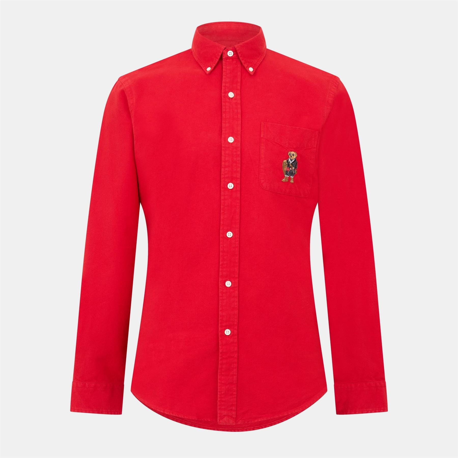 Polo Ralph Lauren Embroidered Teddy Bear Print Collared Long Sleeve Shirt