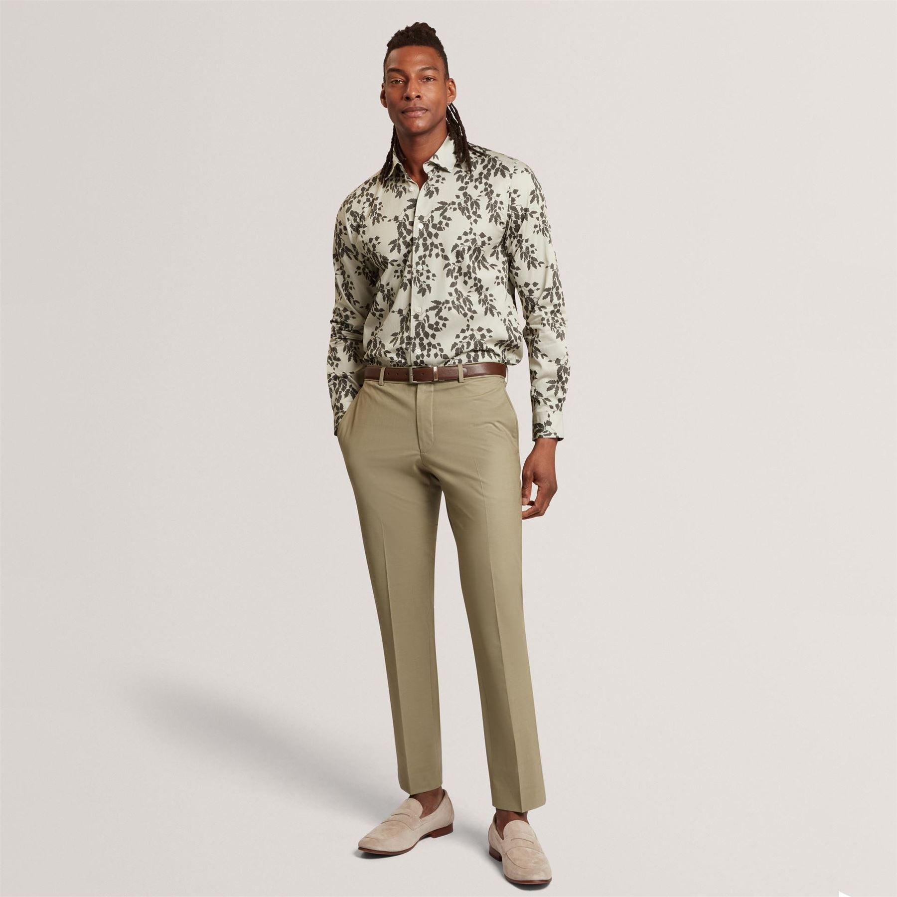 Ted Baker Foliage Print Cotton Long Sleeve Shirt