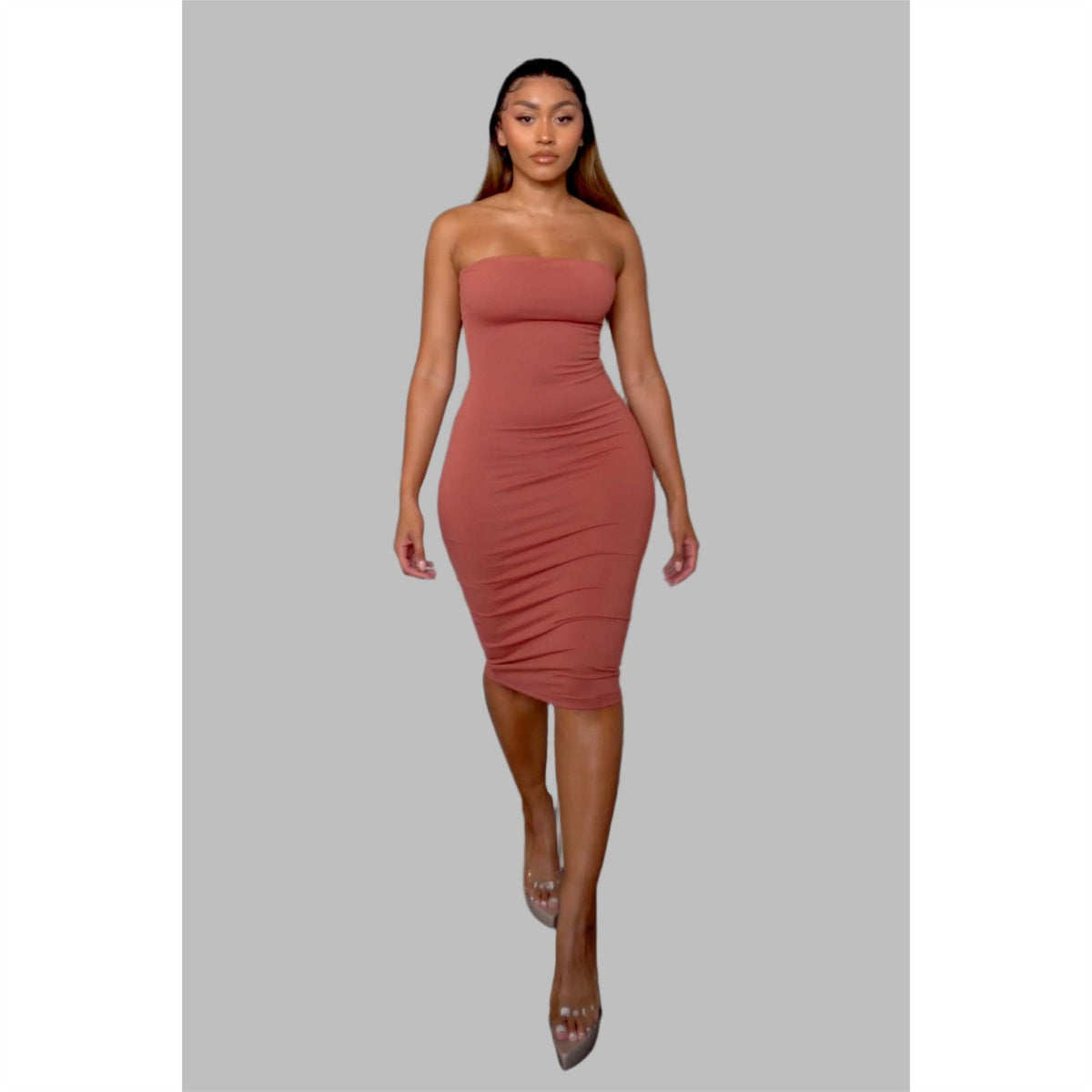 Honeyz Boobtube Midi Bodycon Dress with Ruching