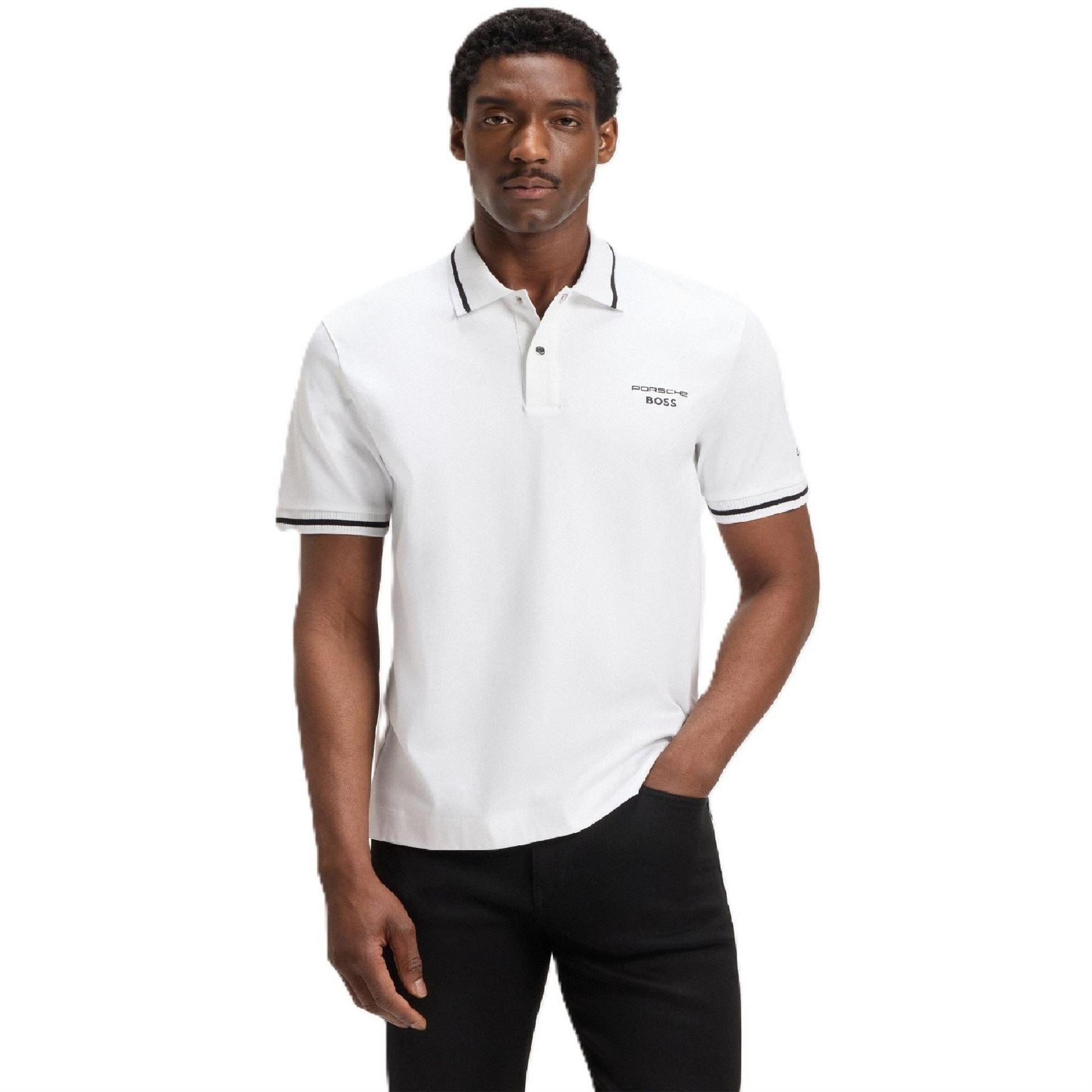 Boss Crew Neck Ribbed Collar Short Sleeve T-Shirt