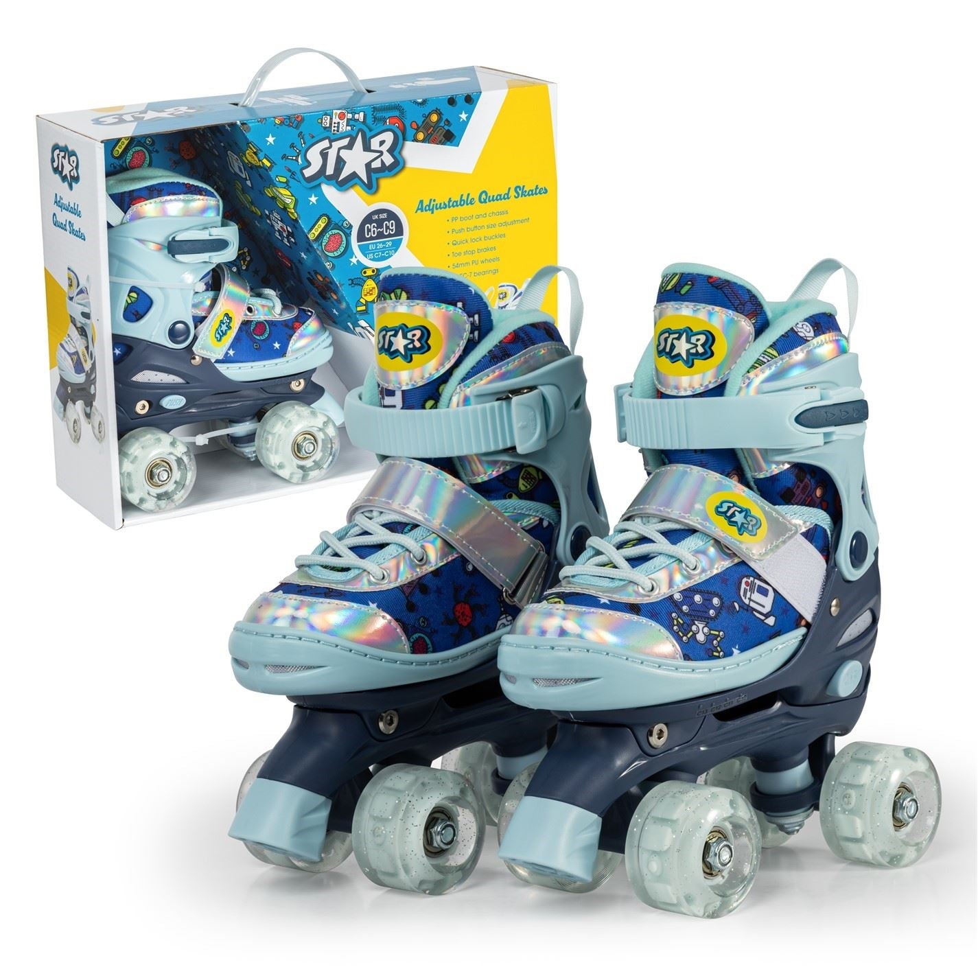 Star Rollerskates For Kids With Light Up Wheels