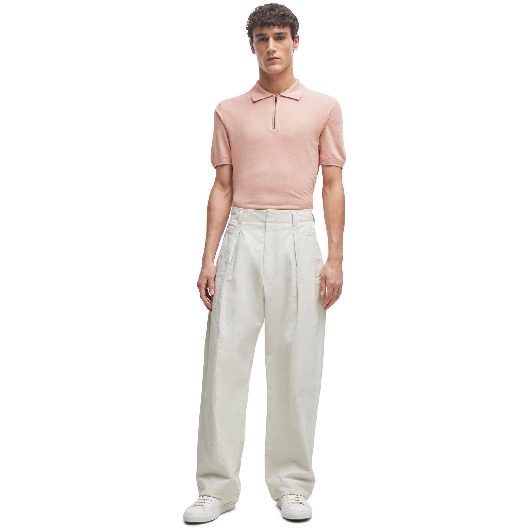 Boss Zip Neck Collared Short Sleeve Shirt