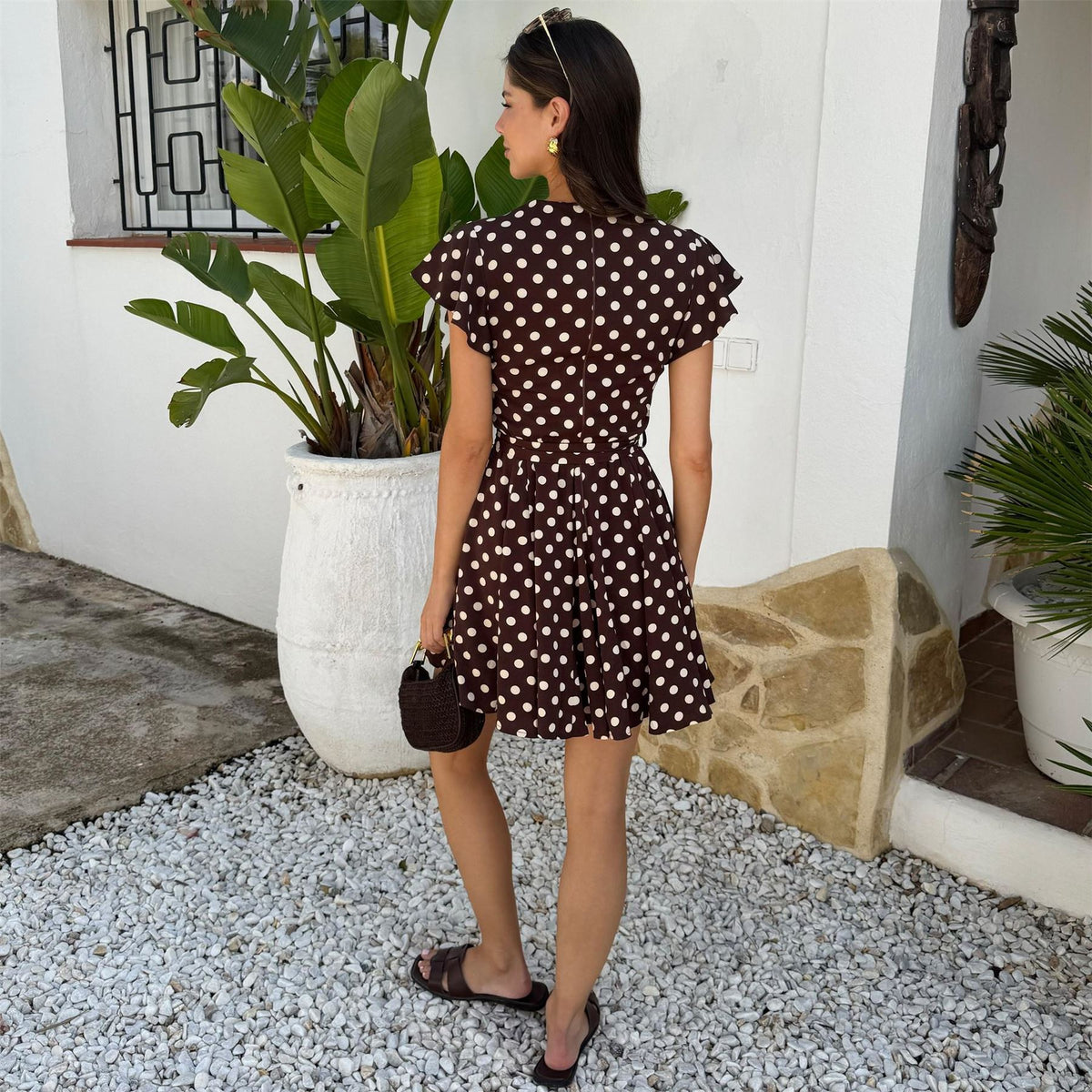 AX Paris Polka Dot Print Wrap Top Skater Mini Dress