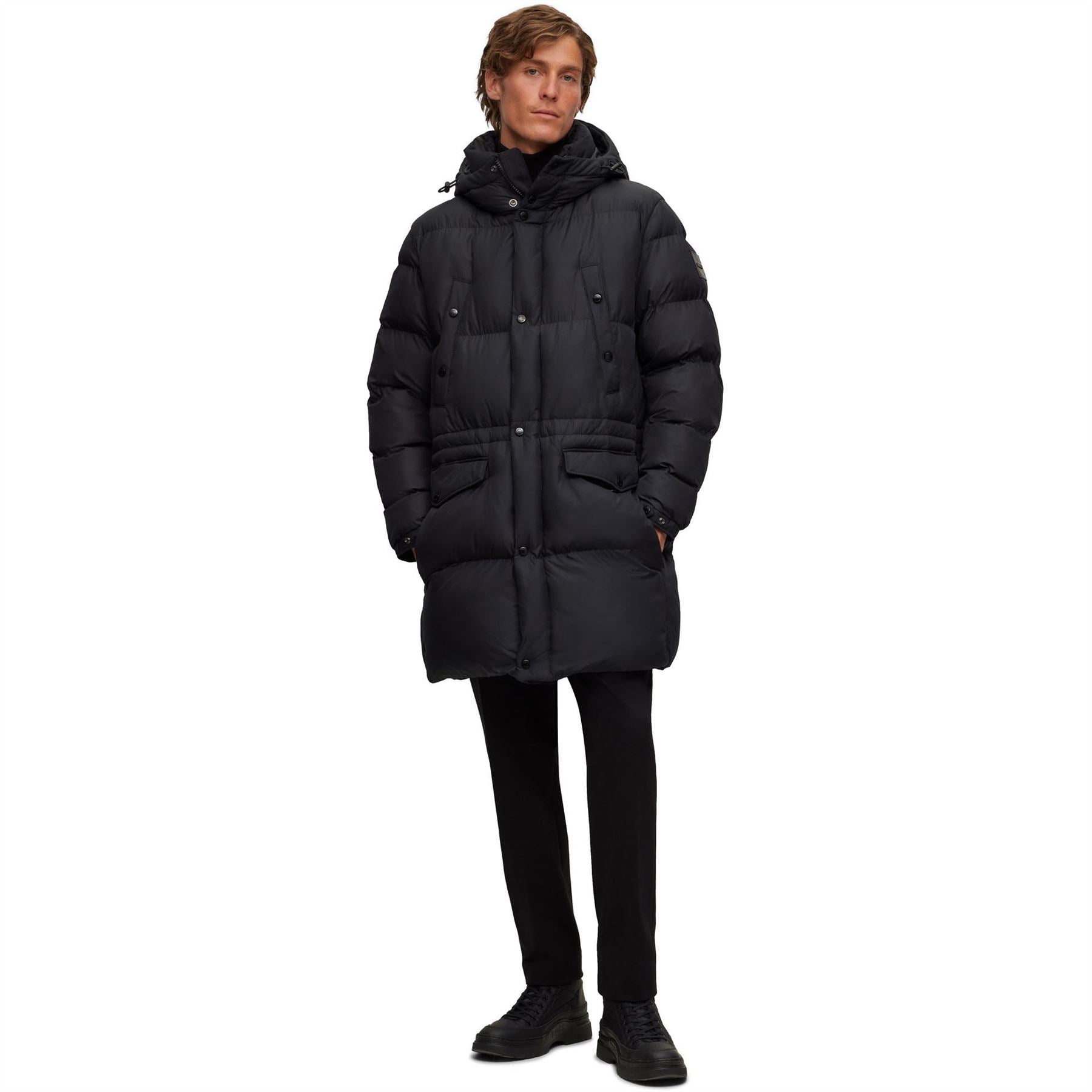 Boss Hooded Solid Patterned Puffer Coat
