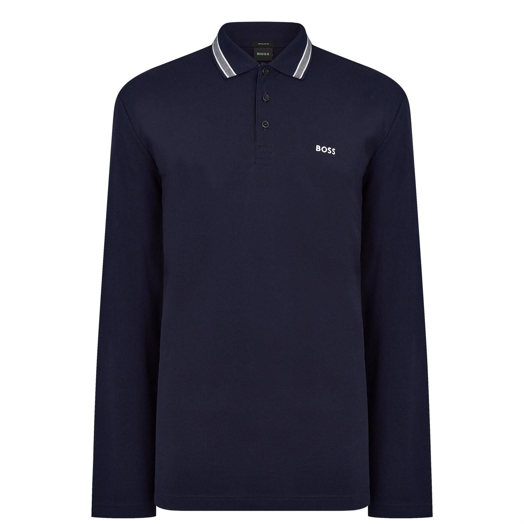 Boss Plisy Tipped Collar Cotton Long Sleeve Polo Shirt