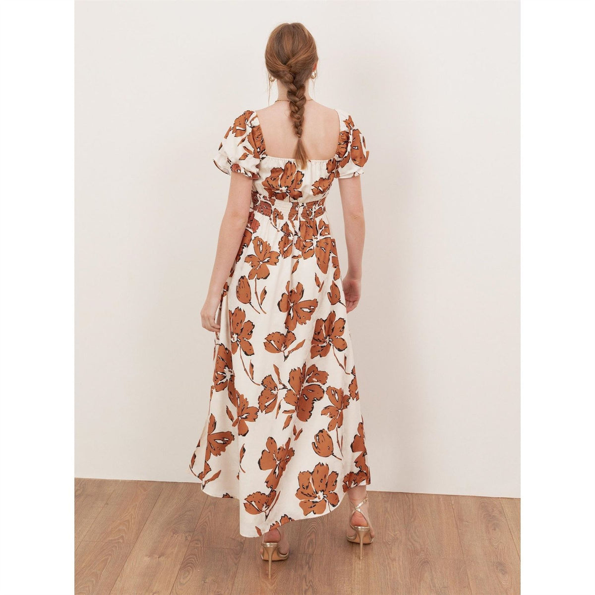 Lovedrobe Textured Floral Midaxi Dress With Ruched Front