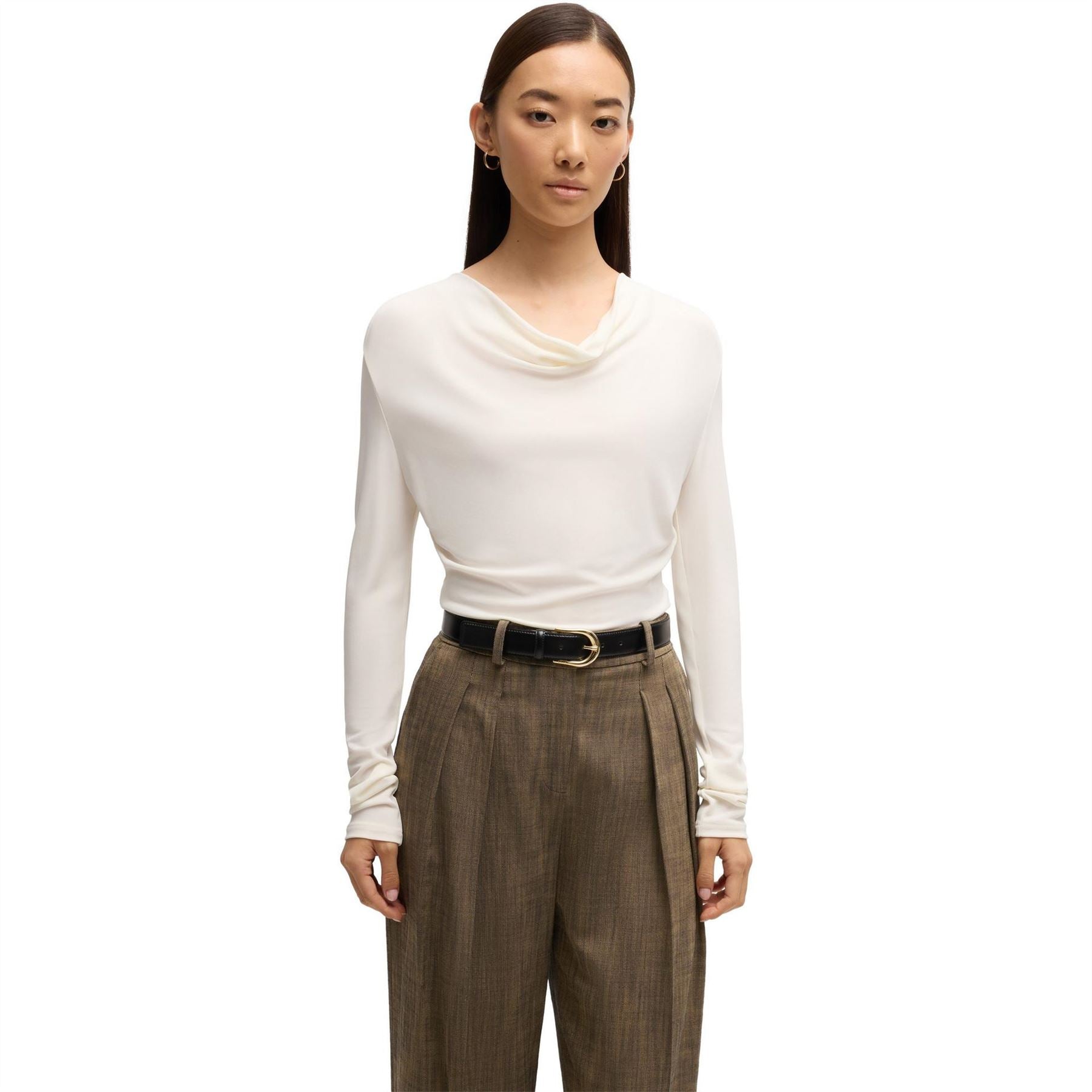 Boss Cowl Neck Shawl Collar Long Sleeve Slim Fit Shirt