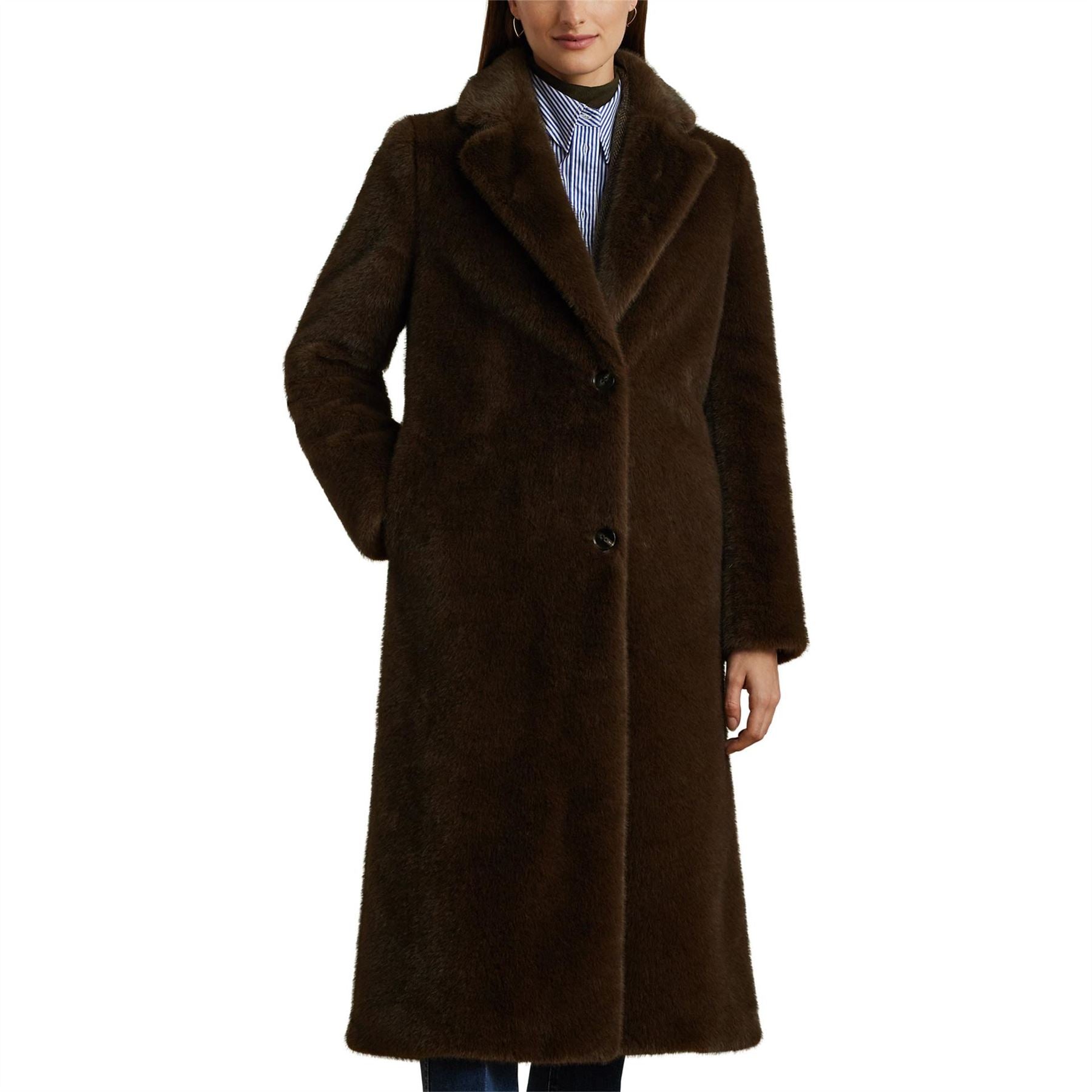 Lauren by Ralph Lauren Polo Ralph Lauren Long Sleeve Button Faux Fur Coat
