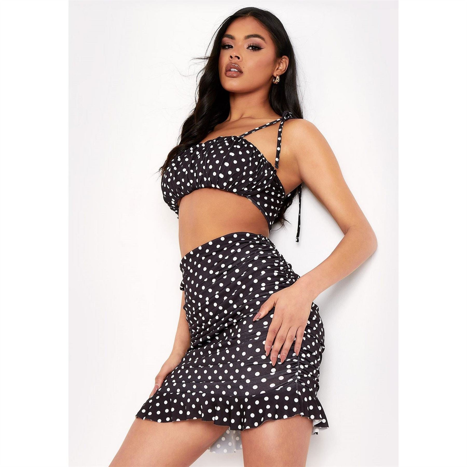 Missy Empire Dot Strappy Tie Up Crop Top