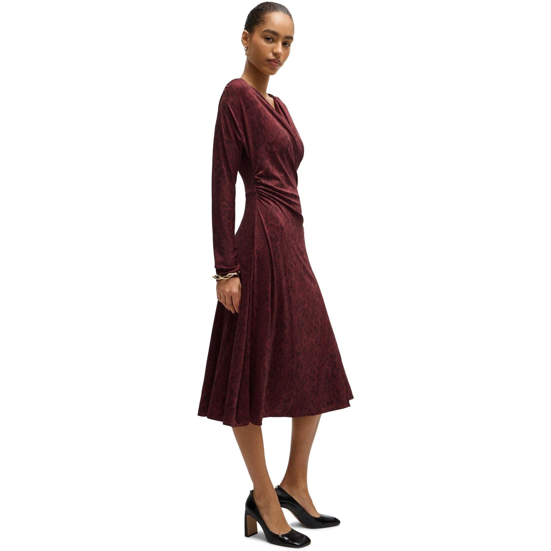 Boss Ettita Aop V-Neck Long Sleeve Midi Dress