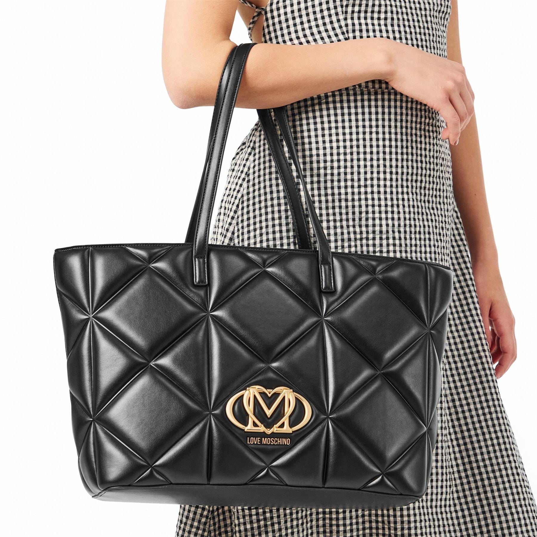 Love Moschino Quilt Rectangle Shape Tote with Gold Tone Hardware
