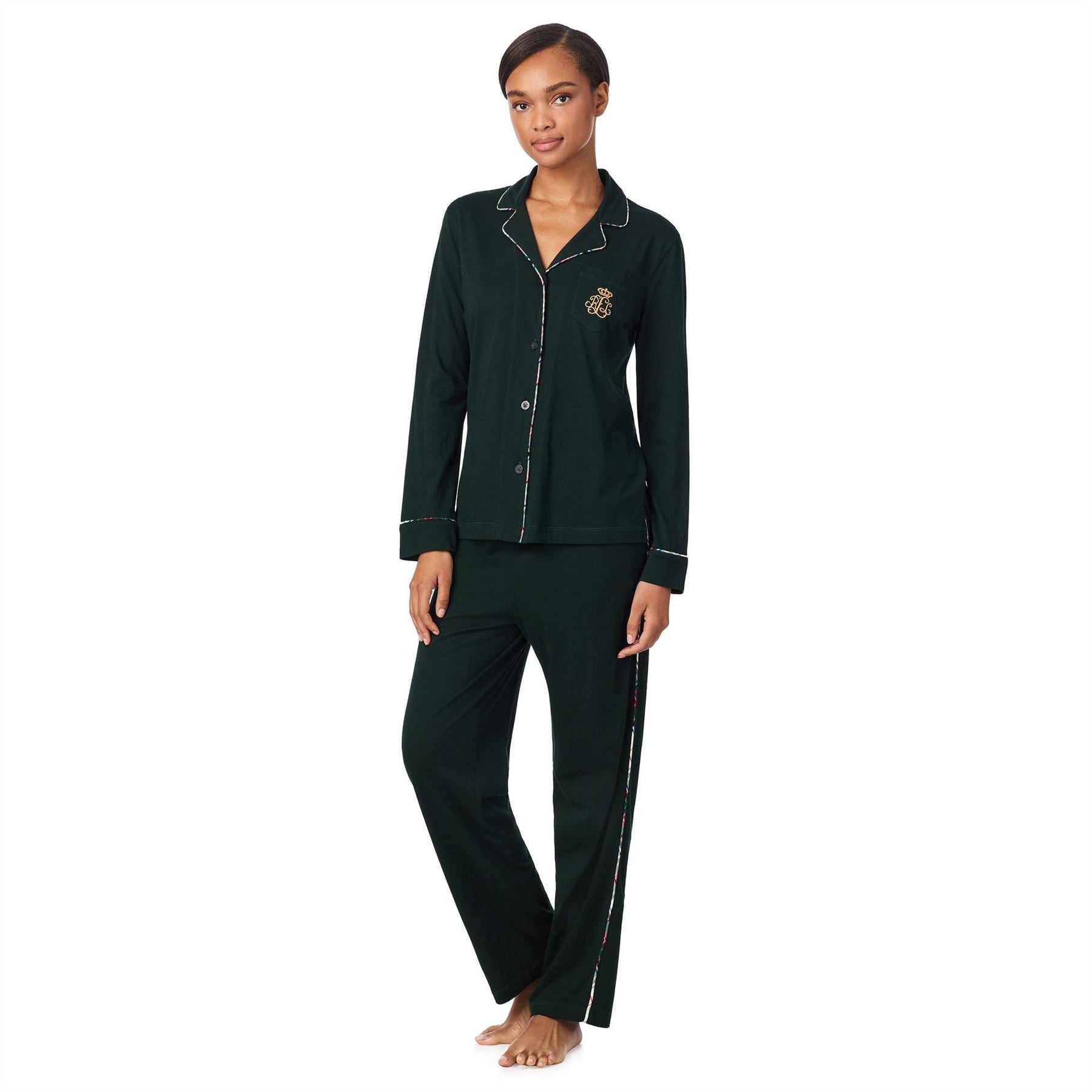 Lauren by Ralph Lauren Notched Neck Long Sleeve Knit Pyjama Set
