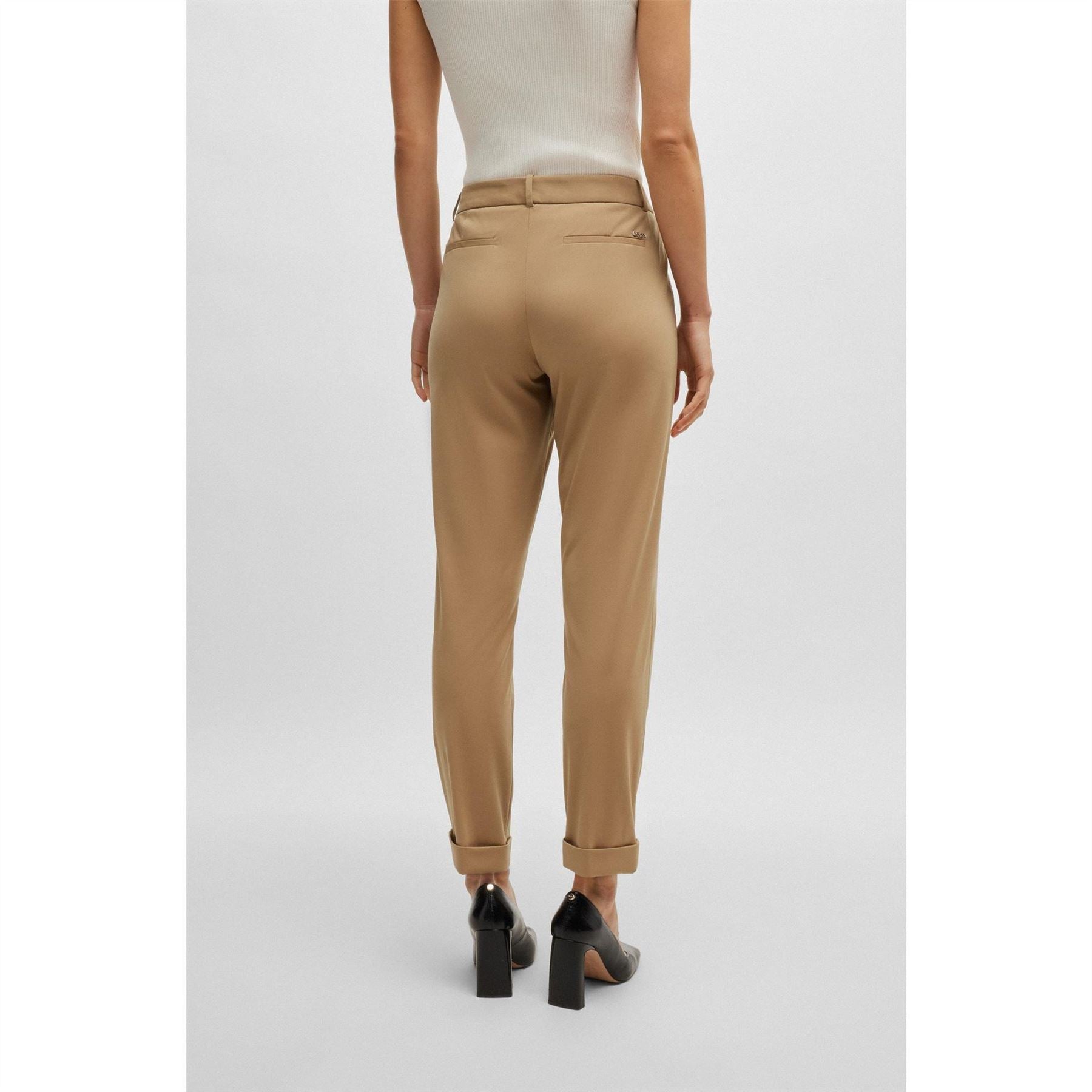 Boss Solid Patterned Roll Up Cuff Trousers
