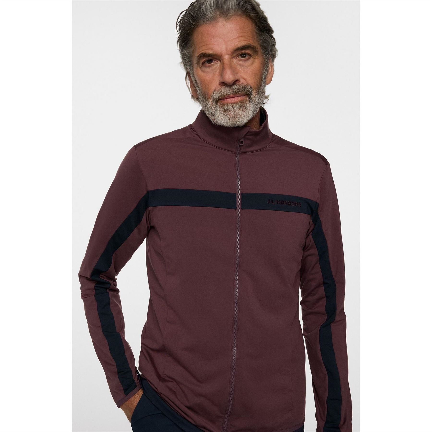 J Lindeberg Golf Jarvis Stripe Patterned Full Zipper Zipped Pocket Fitted Cuff Jacket