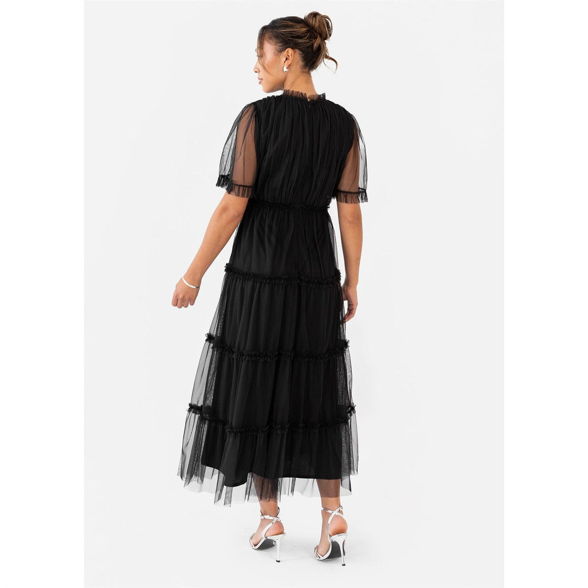 Anaya With Love With Love Black Keyhole Detail Short Sleeve Frill Midaxi Dress