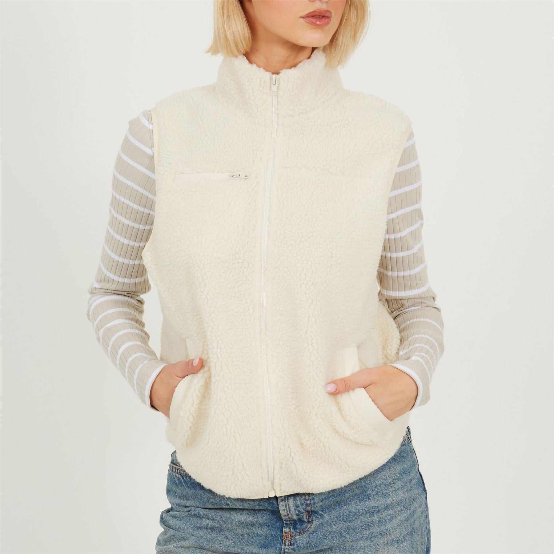 Brave Soul Womens Full Zip Fleece Gilet With Pocket Detail