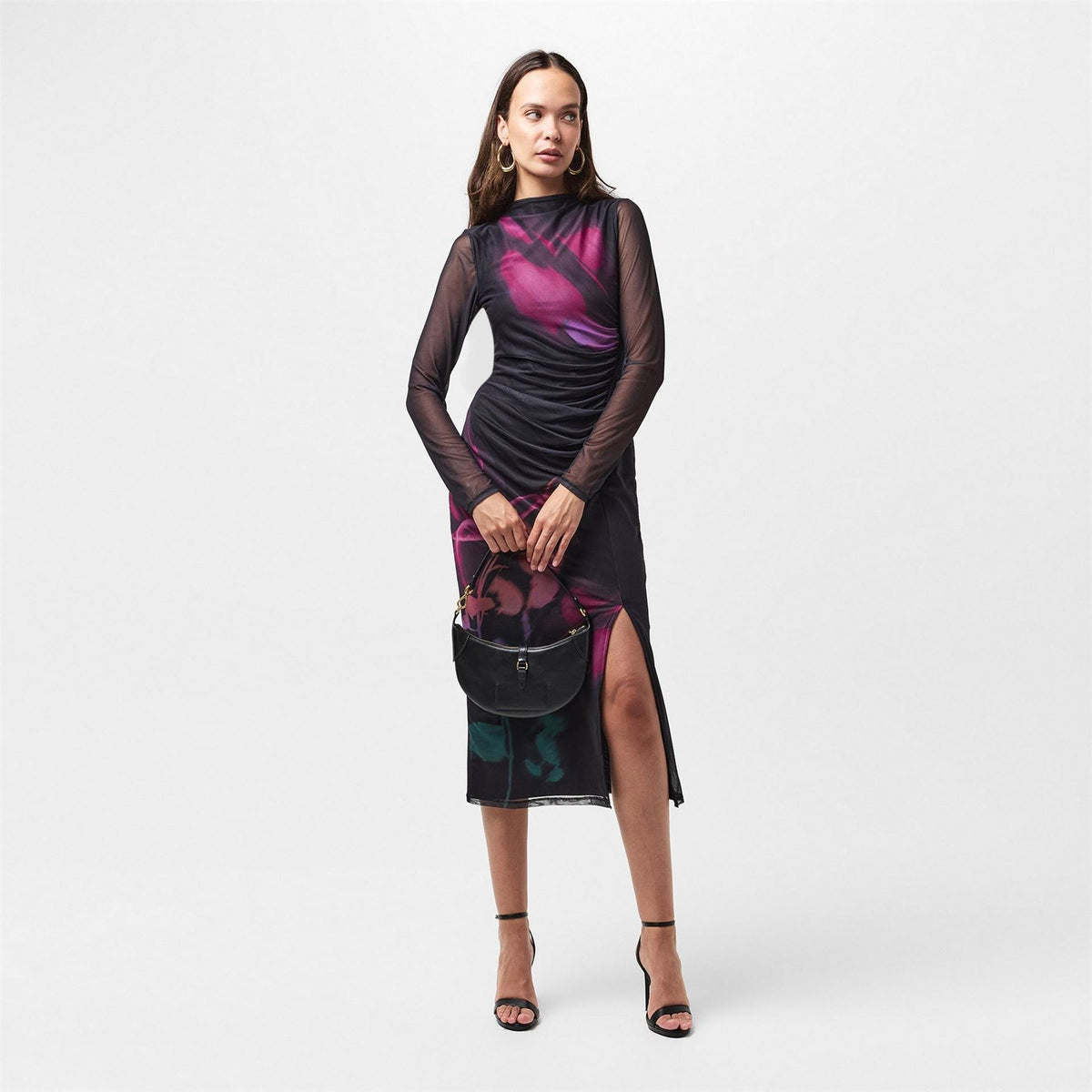 French Connection Floral Crew Neck Midi Slip Dress