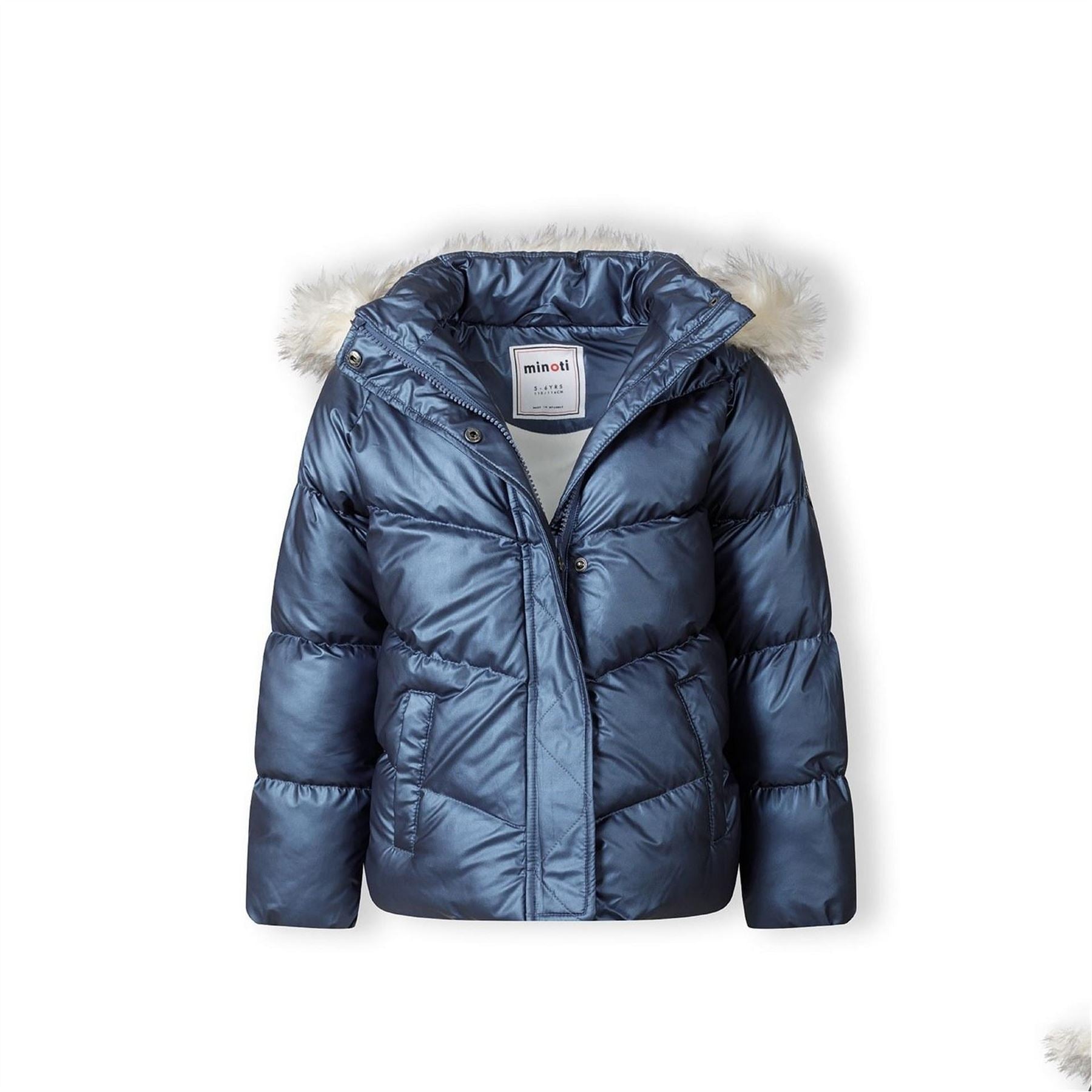 Minoti Girls Padded Jacket Faux Fur Lining Navy
