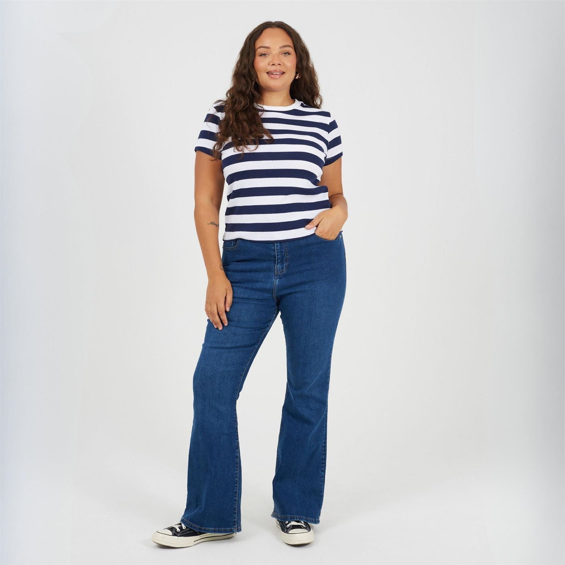 Brave Soul Womens Plus Size High Waisted Flared Jeans