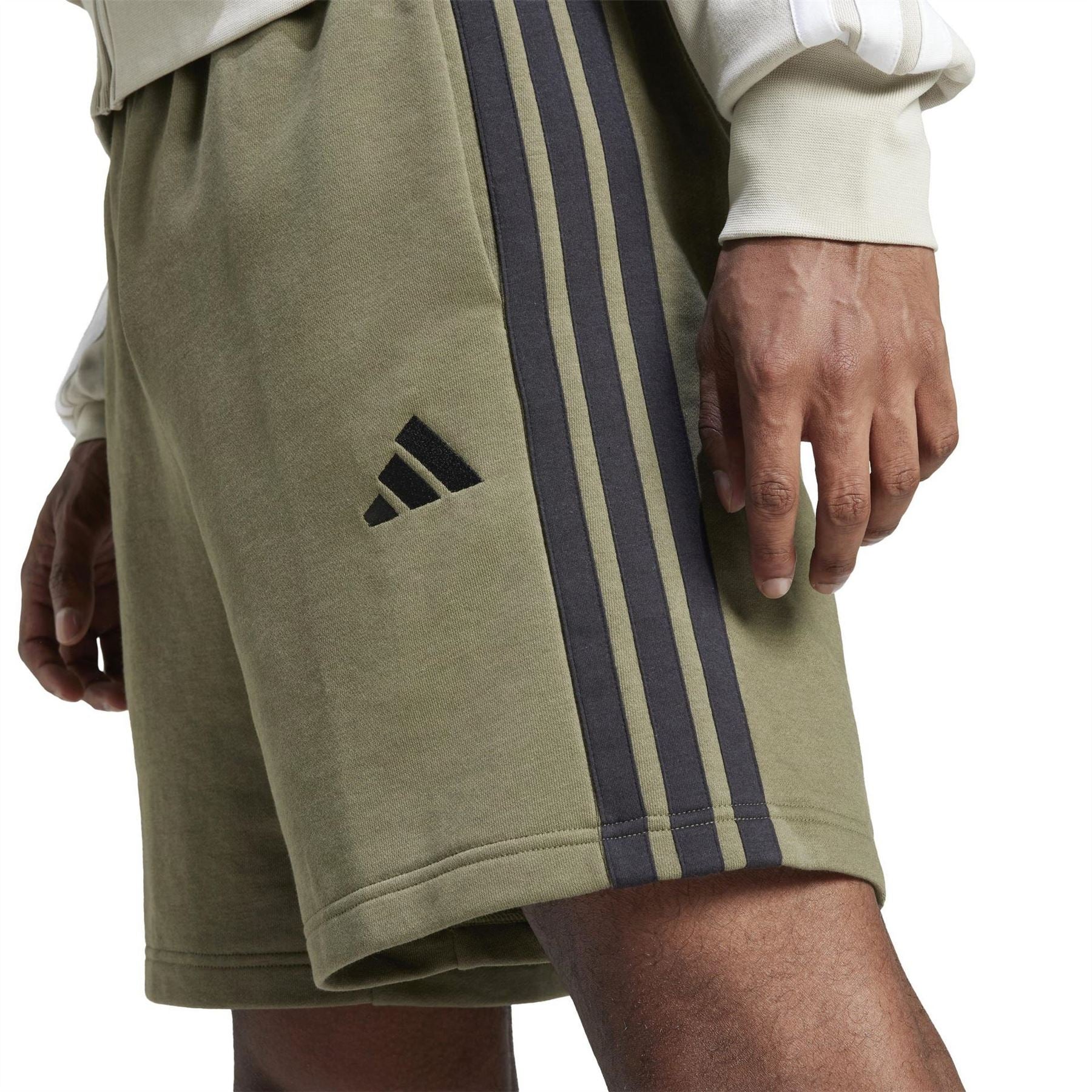 adidas Mens Essentials 3 Stripe Fleece Shorts