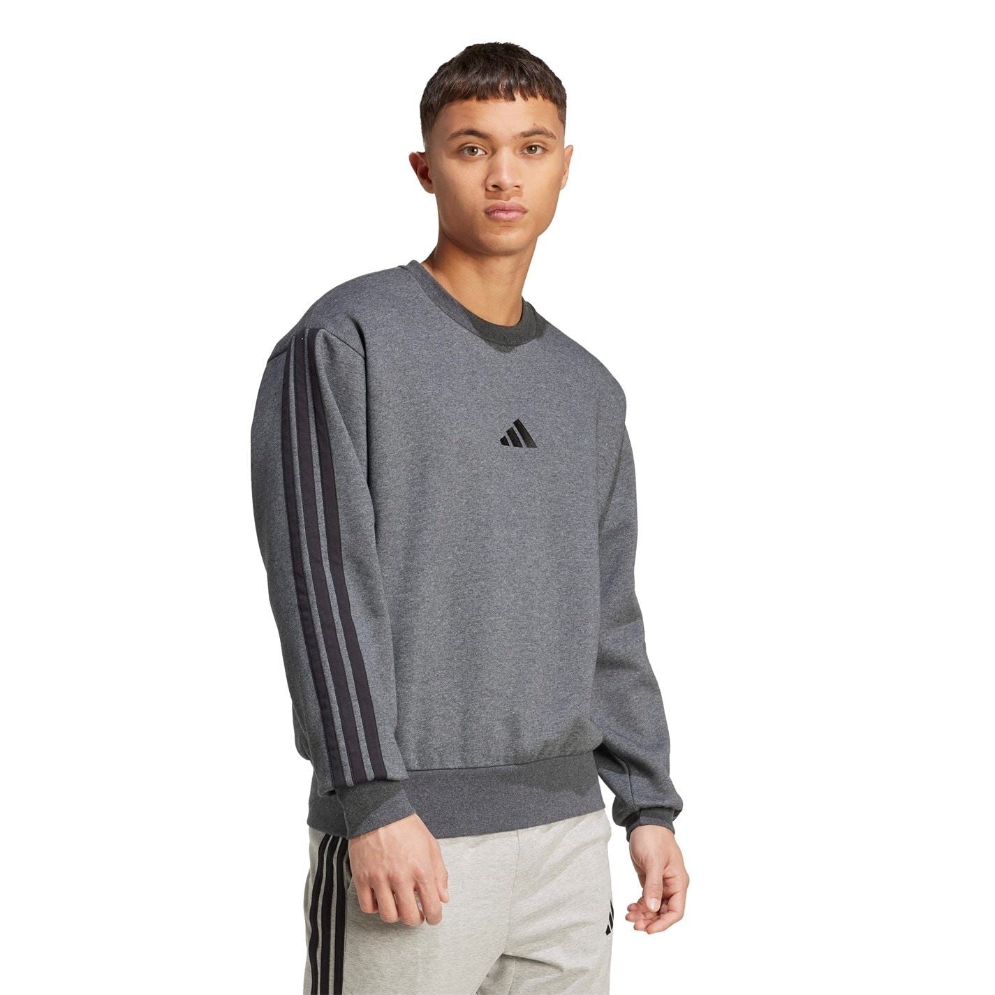 adidas Mens Essentials Crew 3 Stripes Pullover Sweatshirt