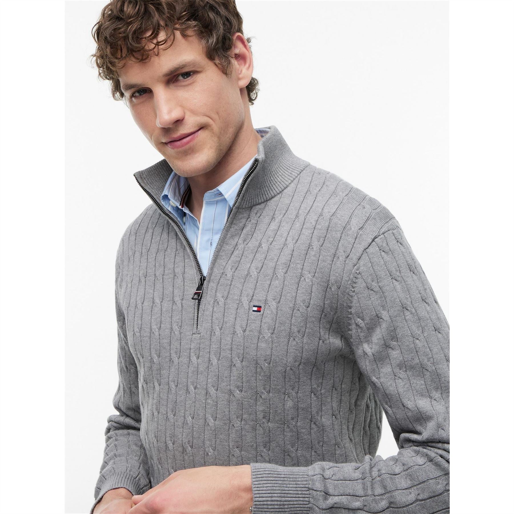 Tommy Hilfiger Hilfiger Classic Cotton Cable Zip Mock