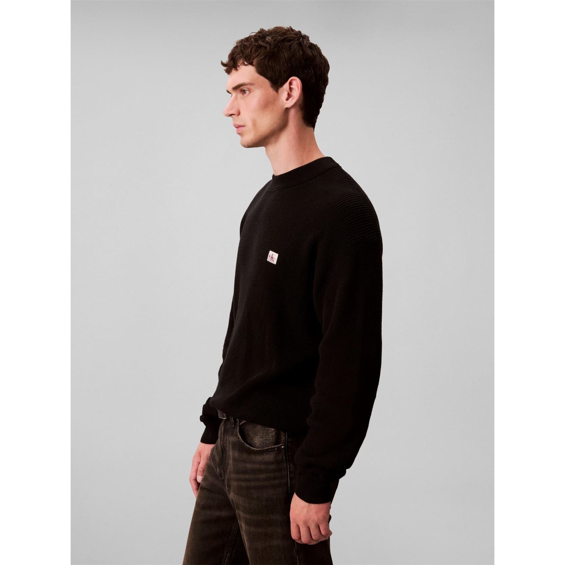 Calvin Klein Jeans Crew Neck Ribbed Collar Long Sleeve Sweater