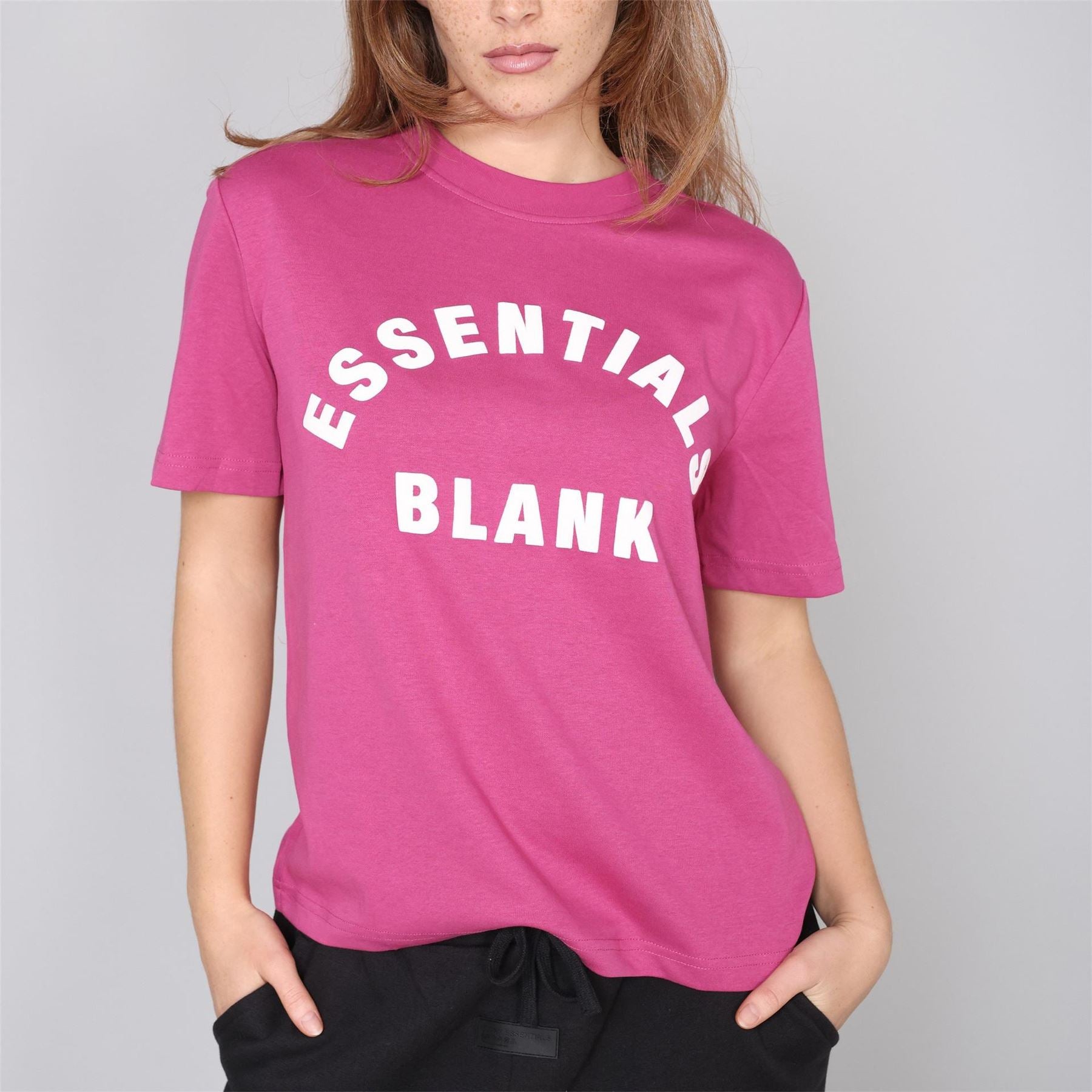 Blank Essentials Lettering Crew Neck Ribbed Collar Short Sleeve Boyfriend T-Shirt