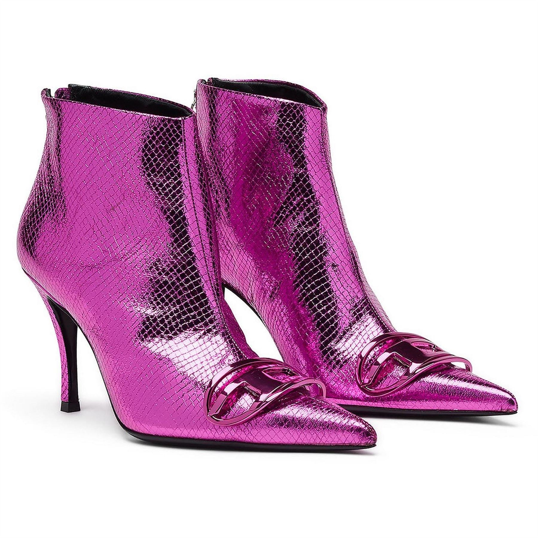 Diesel D-Venus Ankle Snake Skin Textured High Heel Boots