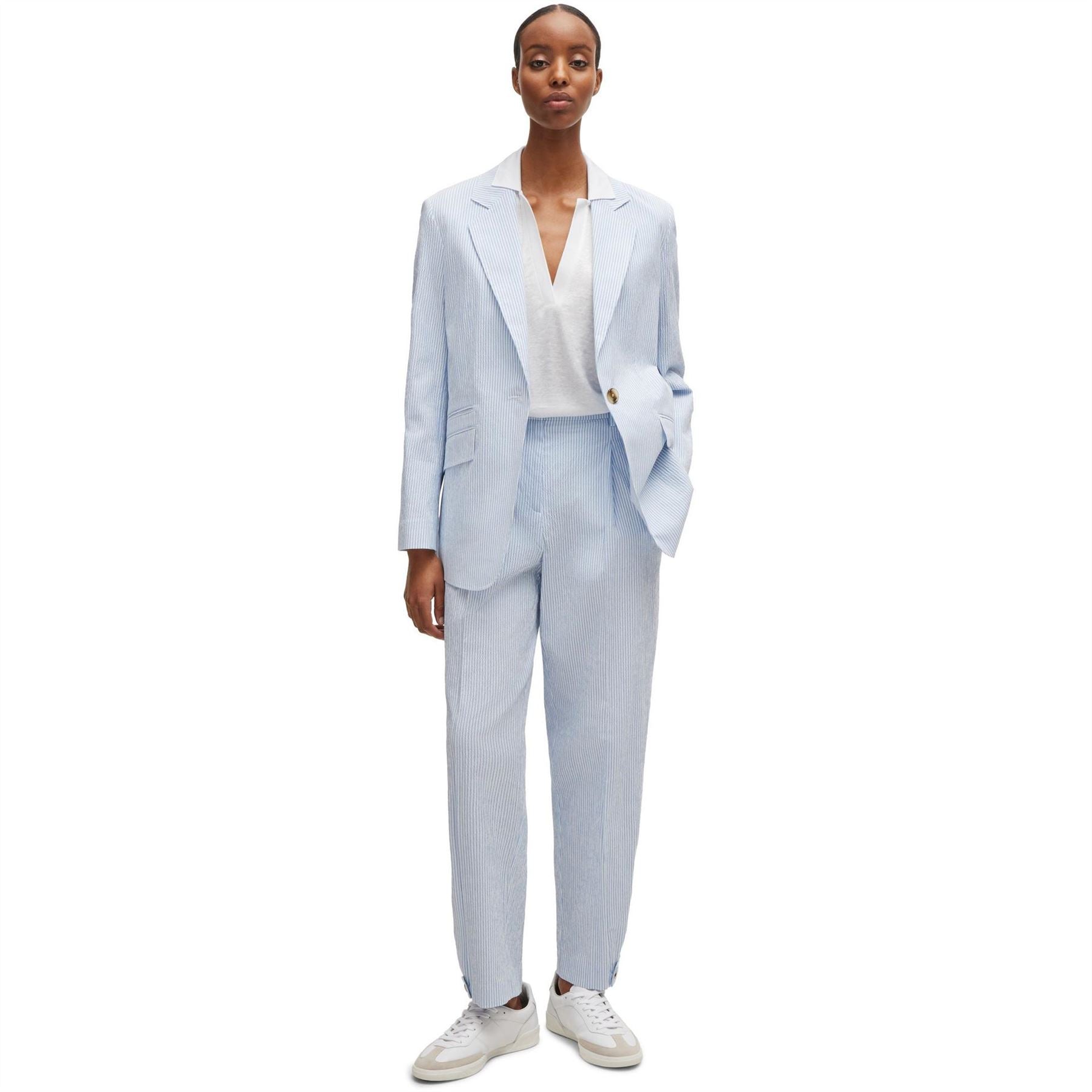 Boss Enelina Stripe Patterned Lapel Collared Blazer