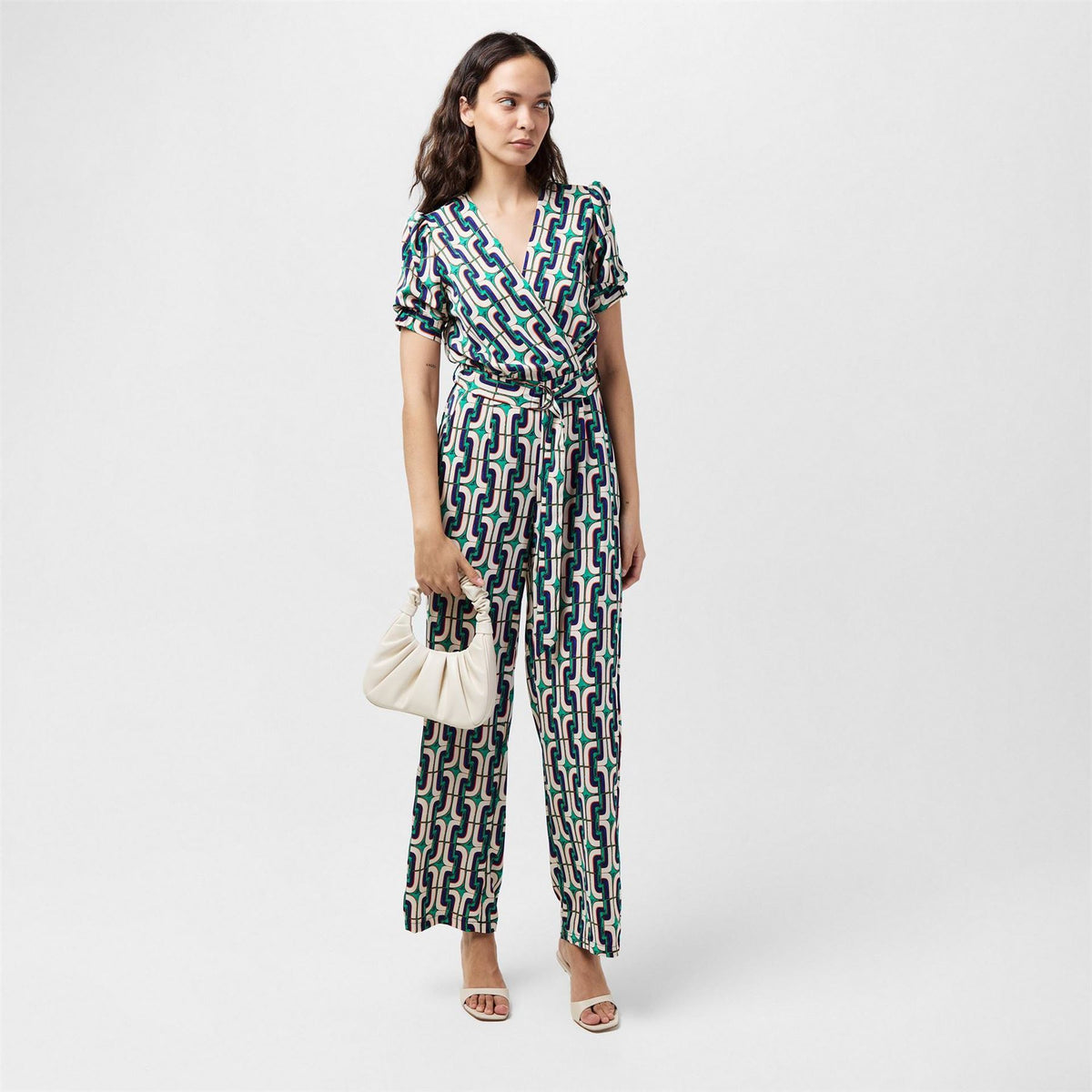 AX Paris Geometric Printed Wrap Top Belted Jumpsuit