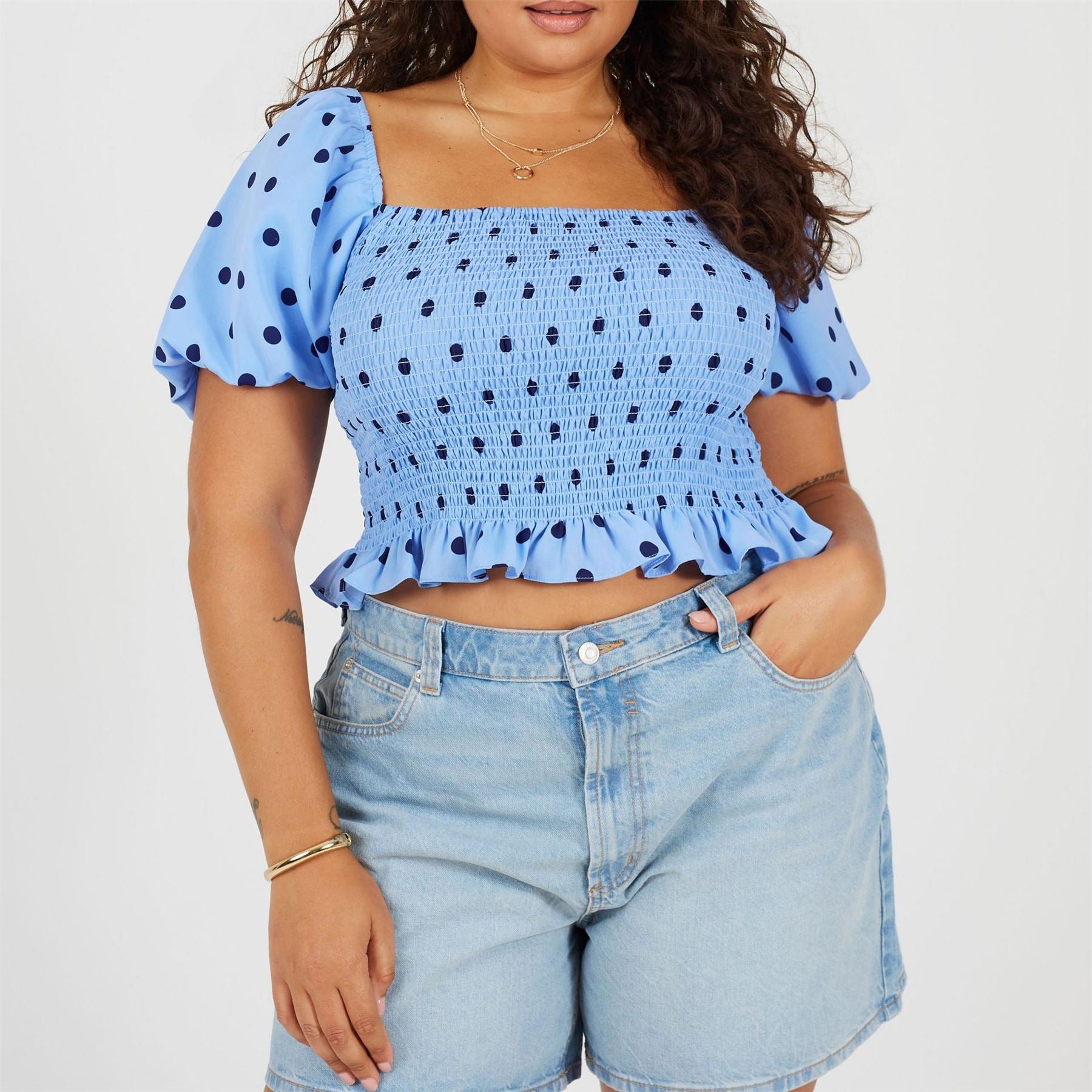 Brave Soul Square Neck Puff Sleeve Milkmaid Blouse