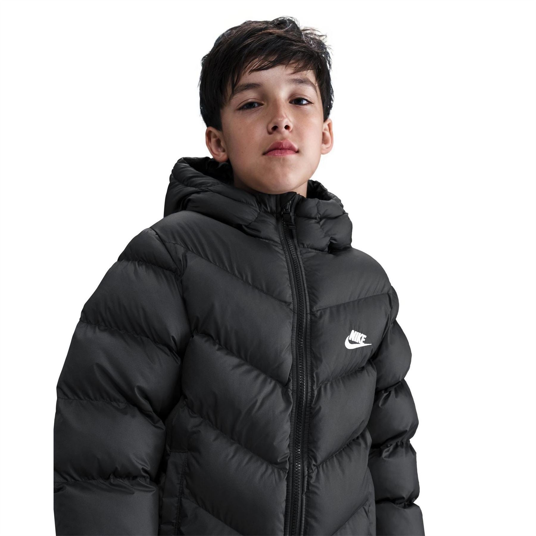 Nike Solid Patterned Hooded Zipped Pocket Puffer Jacket