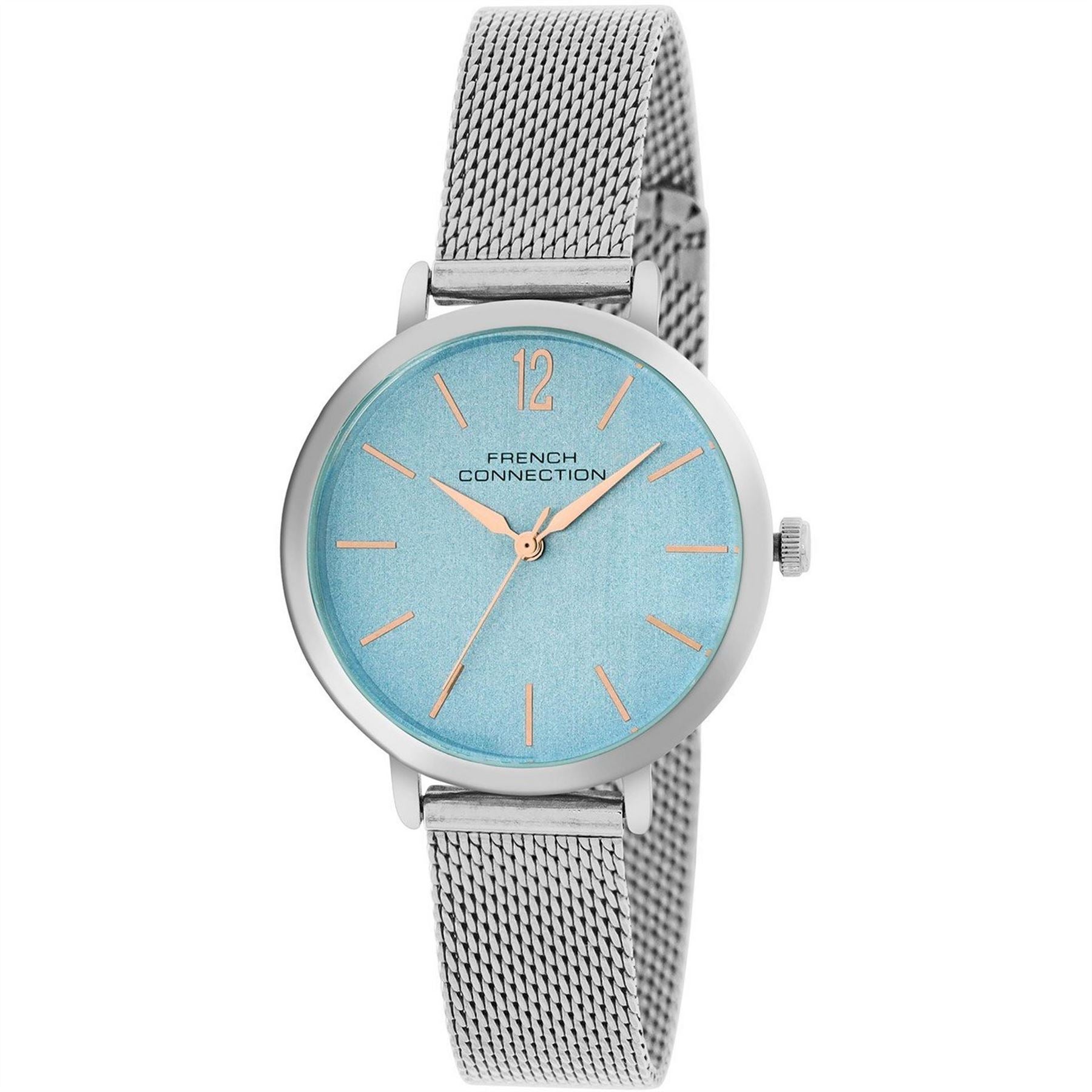 French Connection Connection Silver Case Round Shape Silver Strap Quartz Watch