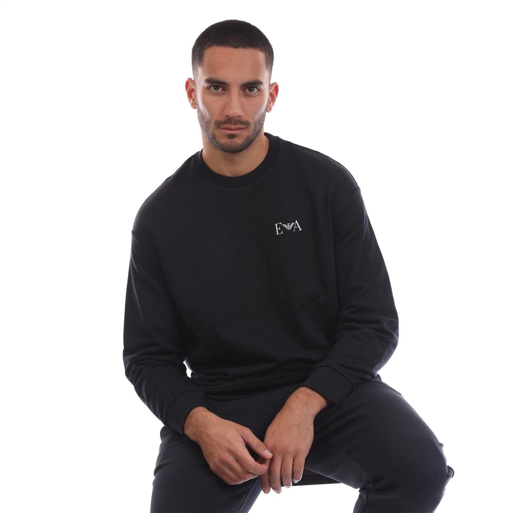 Emporio Armani Crew Neck Ribbed Collar Long Sleeve Sweatshirt