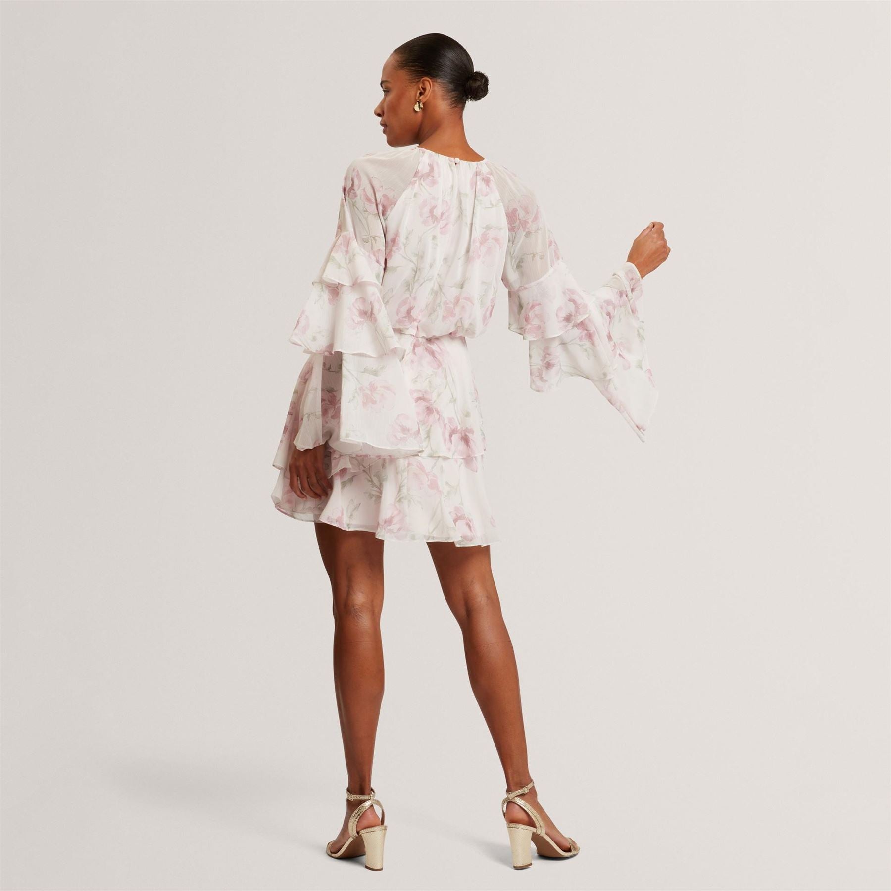 Ted Baker Baker Rose Print Frilled Long Sleeve Mini Dress