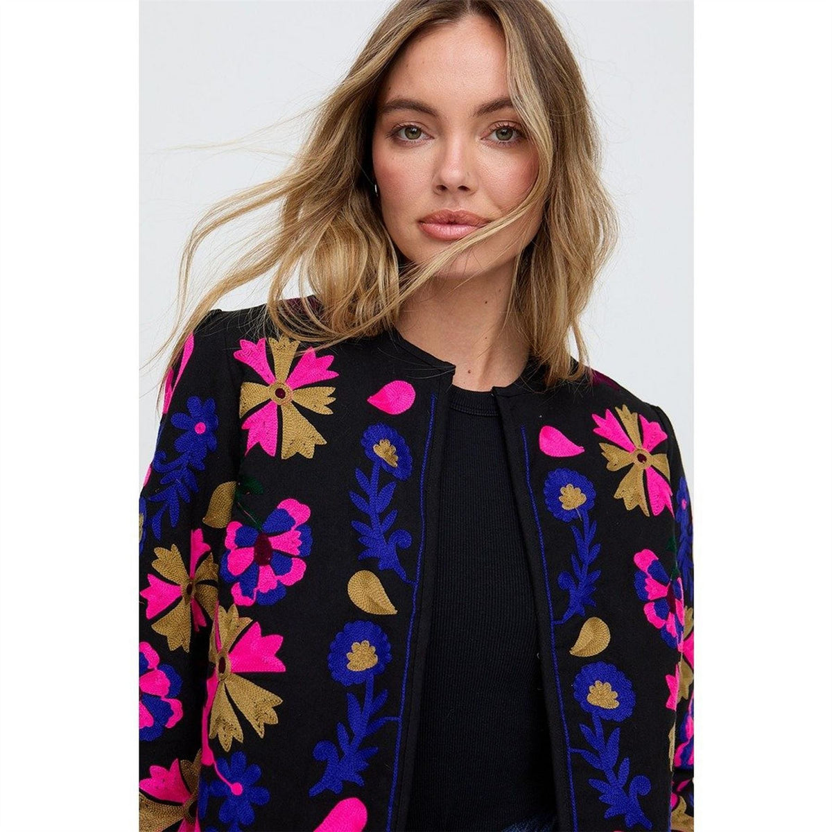 Raffya Halen Quilted Embroidered Jacket In Black